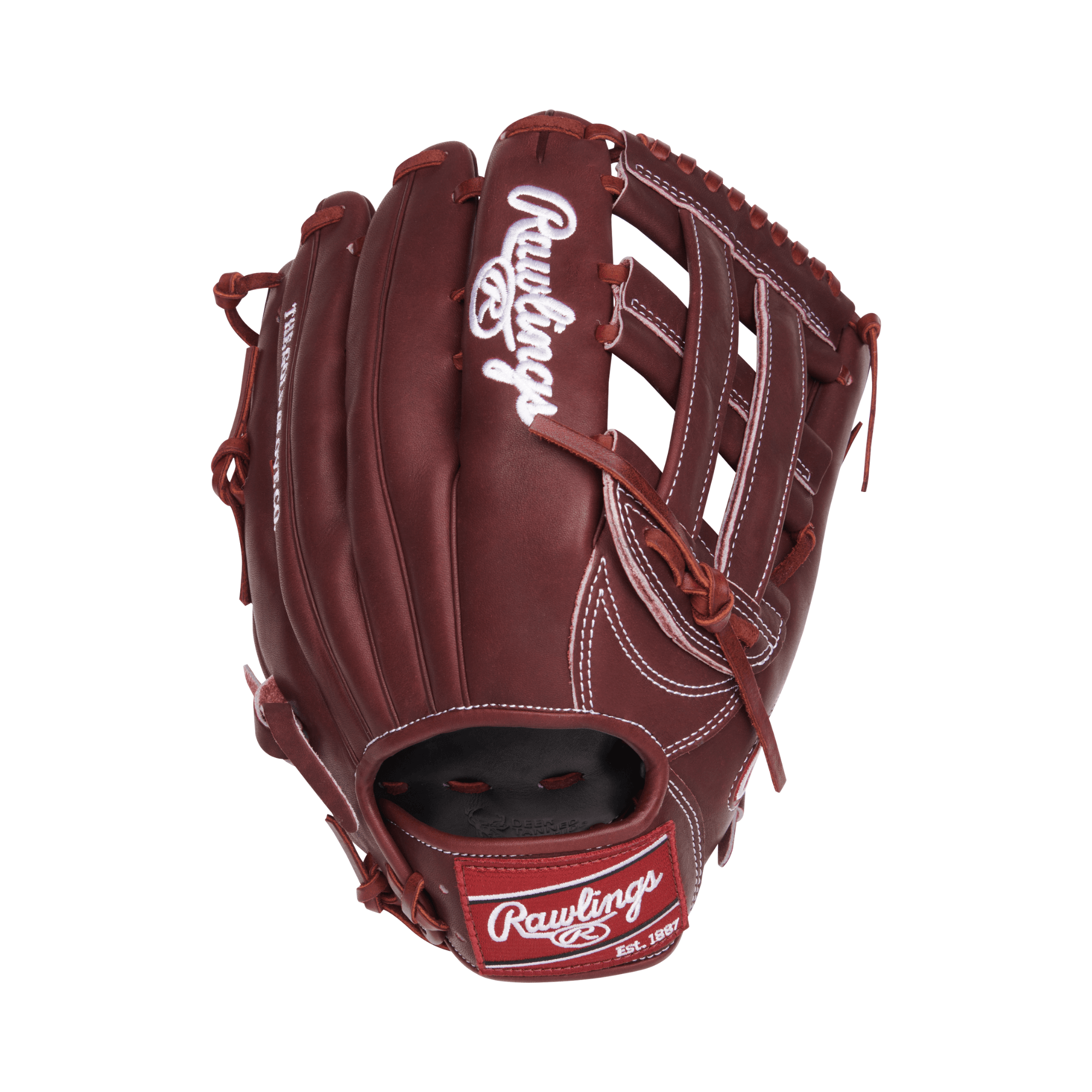 Rawlings Heart of the Hide 12.75" outfield glove in Sherry leather with lightweight H-web design.