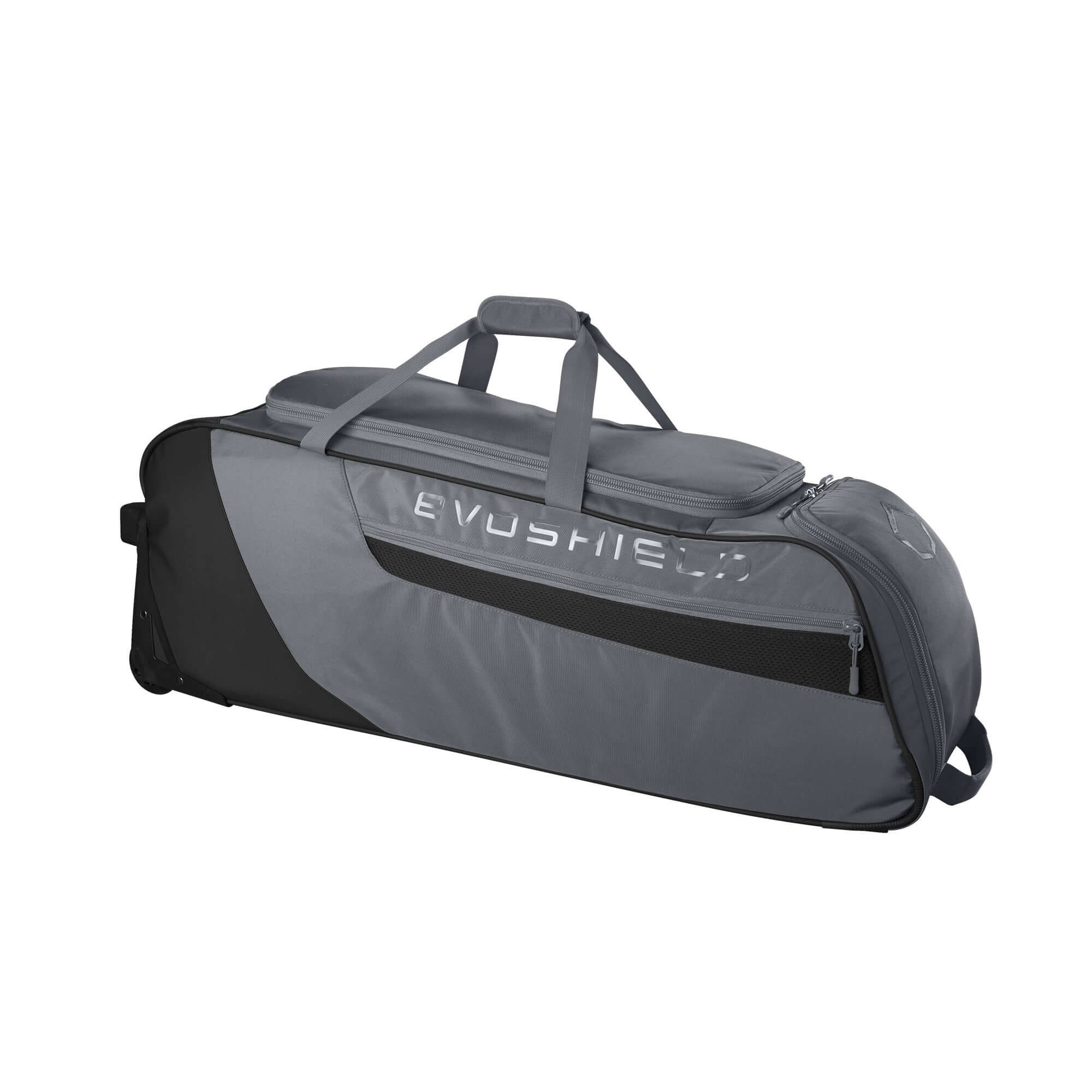 Evoshield Takeover Wheeled Bag in gray, designed for easy transportation of sports gear to the field.