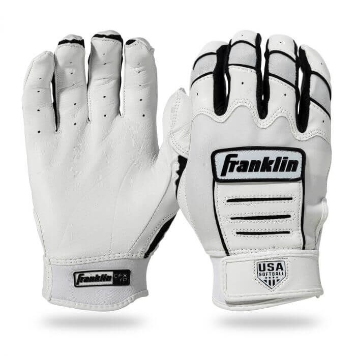 Franklin Girlsβ CFX FastPitch Batting Gloves White/Black front and back view designed for female players.