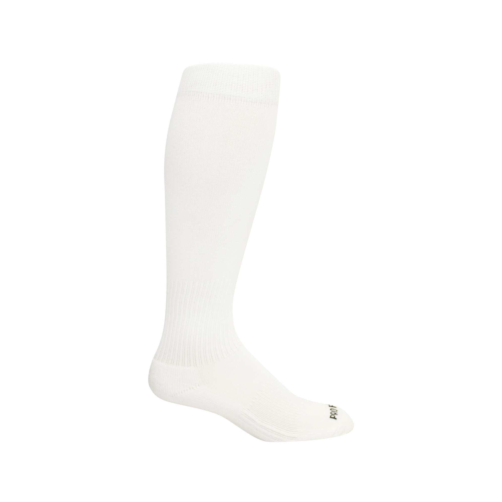 Pro Feet Performance Over-the-Calf socks in white, designed for moisture wicking, support, and shock absorbency.