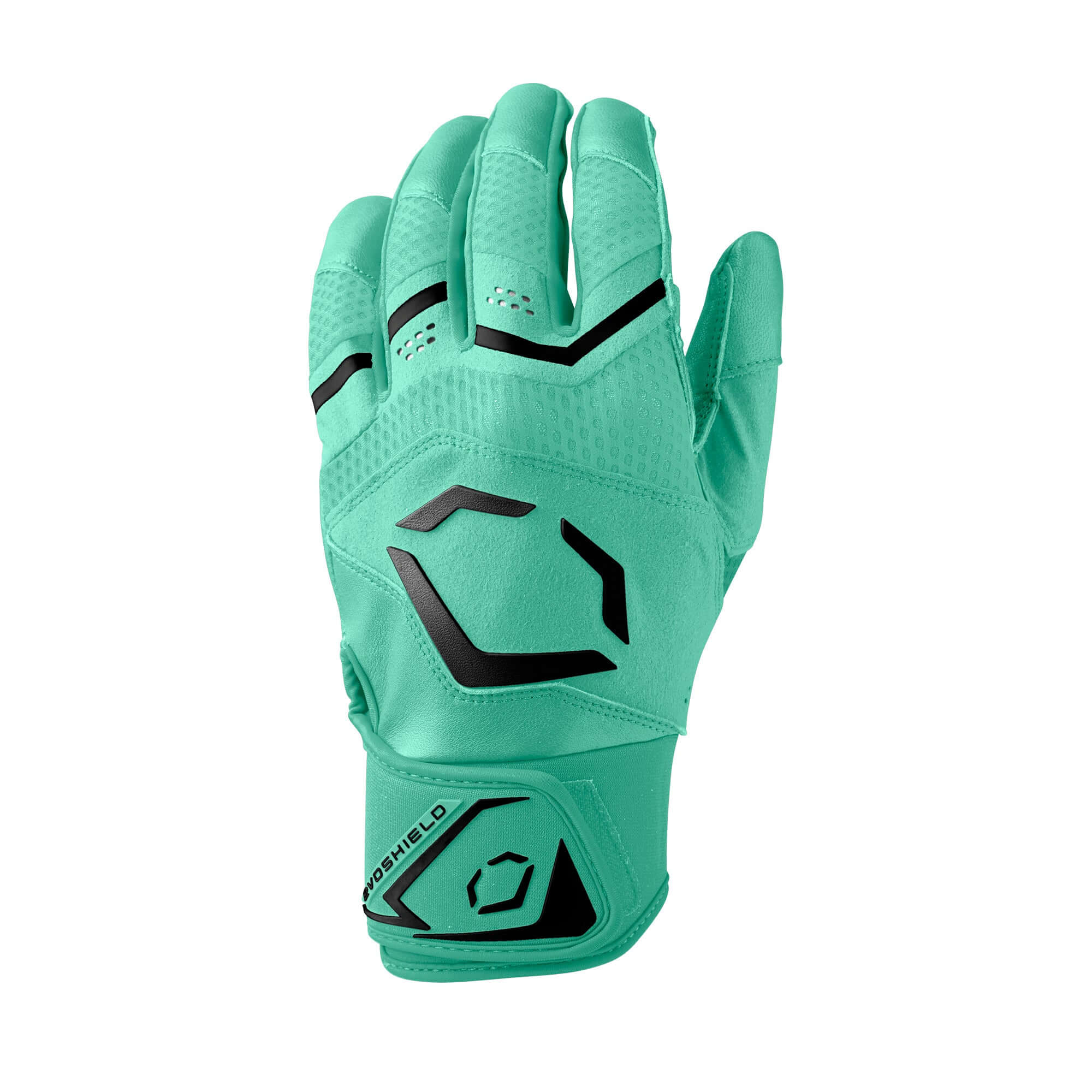 Evoshield Youth Carbyne Batting Gloves Seafoam back view with sheepskin leather and mesh ventilation.