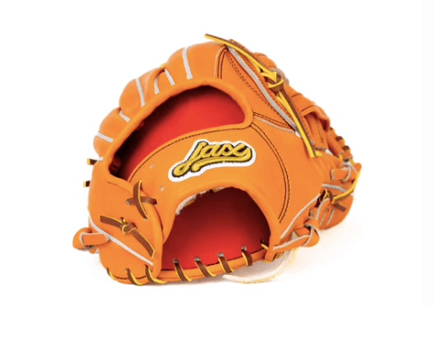 Jax LJ-10 12.5-inch orange tan outfield glove showcasing deep pocket and premium craftsmanship.