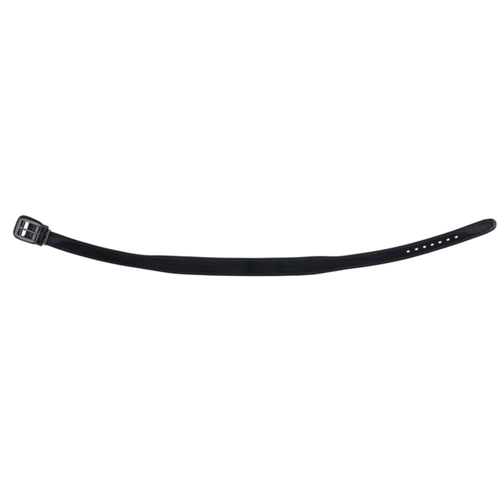 Top view of Mizuno Power Belt showcasing black leather strap and buckle design.