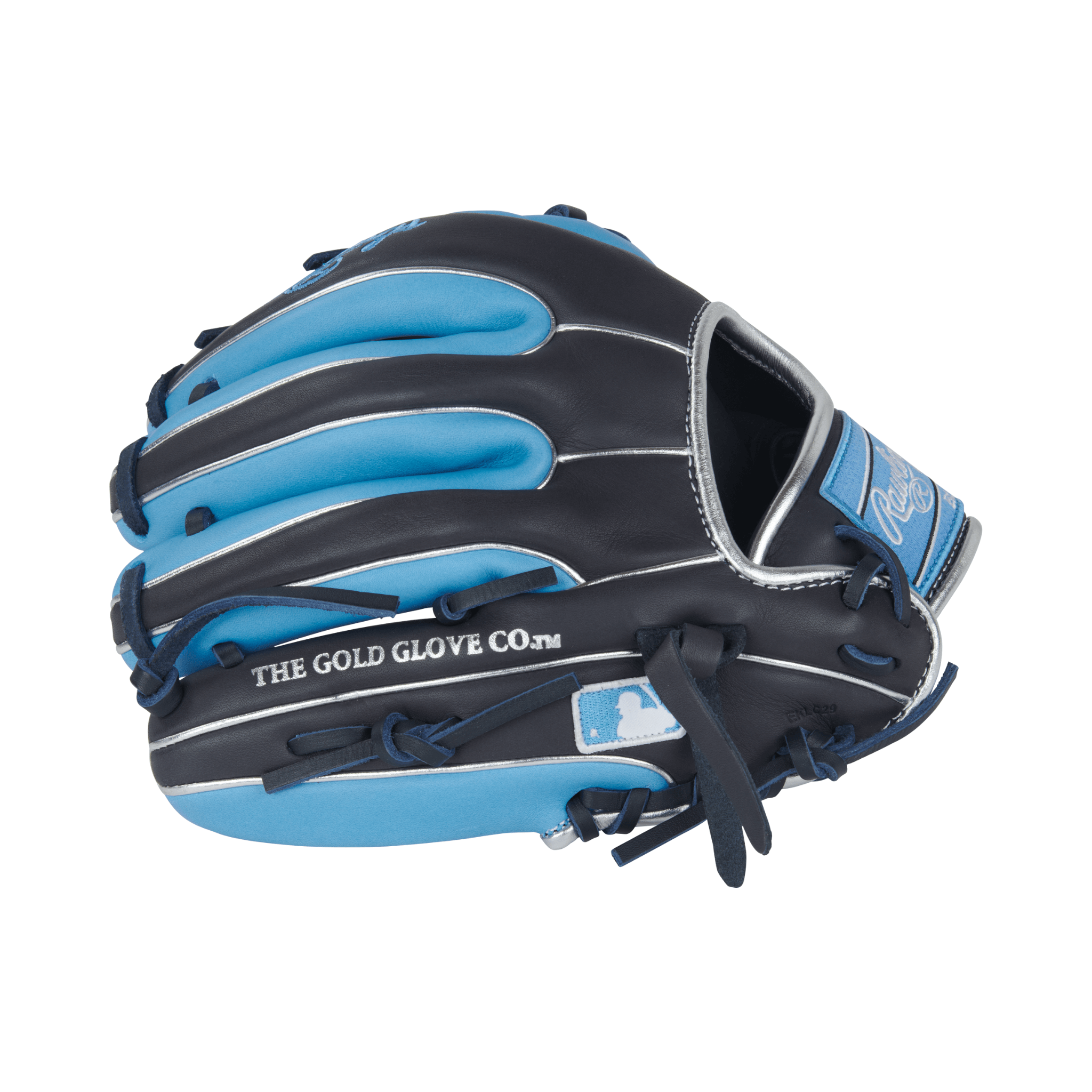 Finger stall side of Rawlings NXT 11.25" glove with Navy trim and Pro I Web for quick ball transfers and control