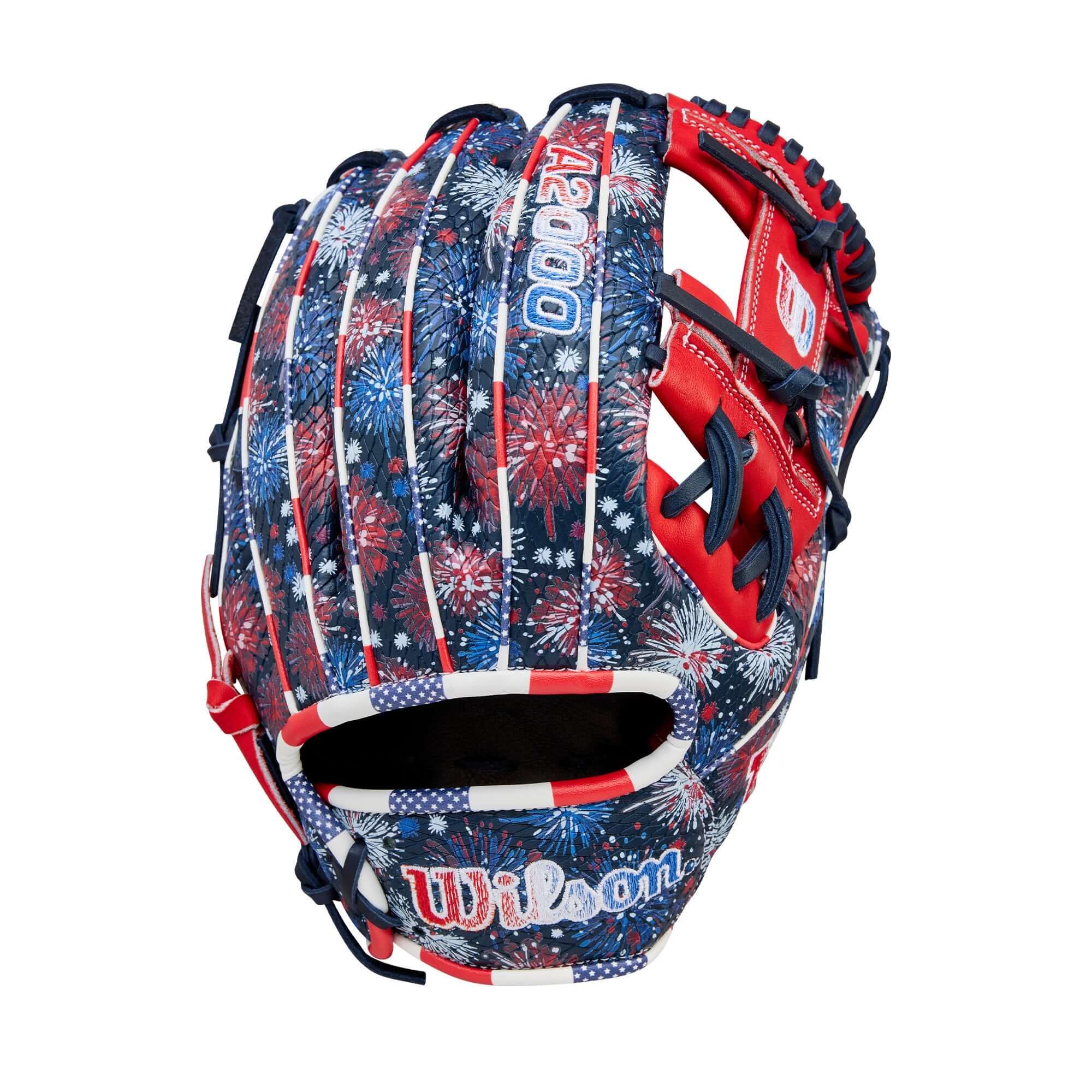 Rear View of Wilson A2000 July 2025 Firework Baseball Glove