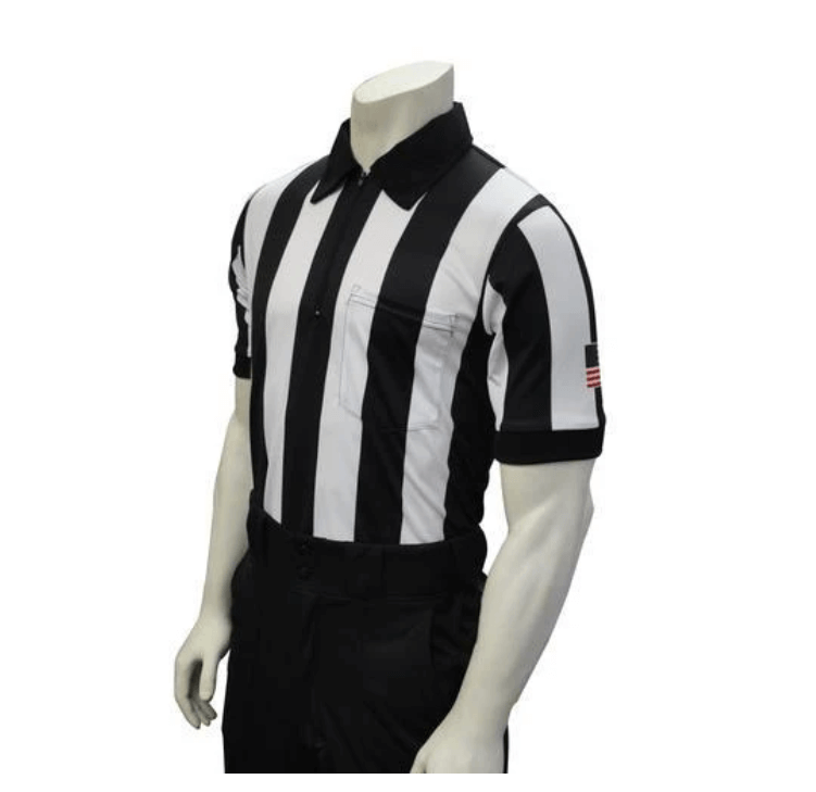 Smitty Football Short Sleeve Shirt with flag design, perfect for referees and football enthusiasts in black and white stripes.