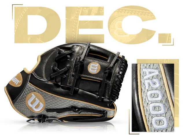 Wilson A2000 1787 custom snakeskin leather glove, part of GOTM December 2018, showcasing black and gold design.