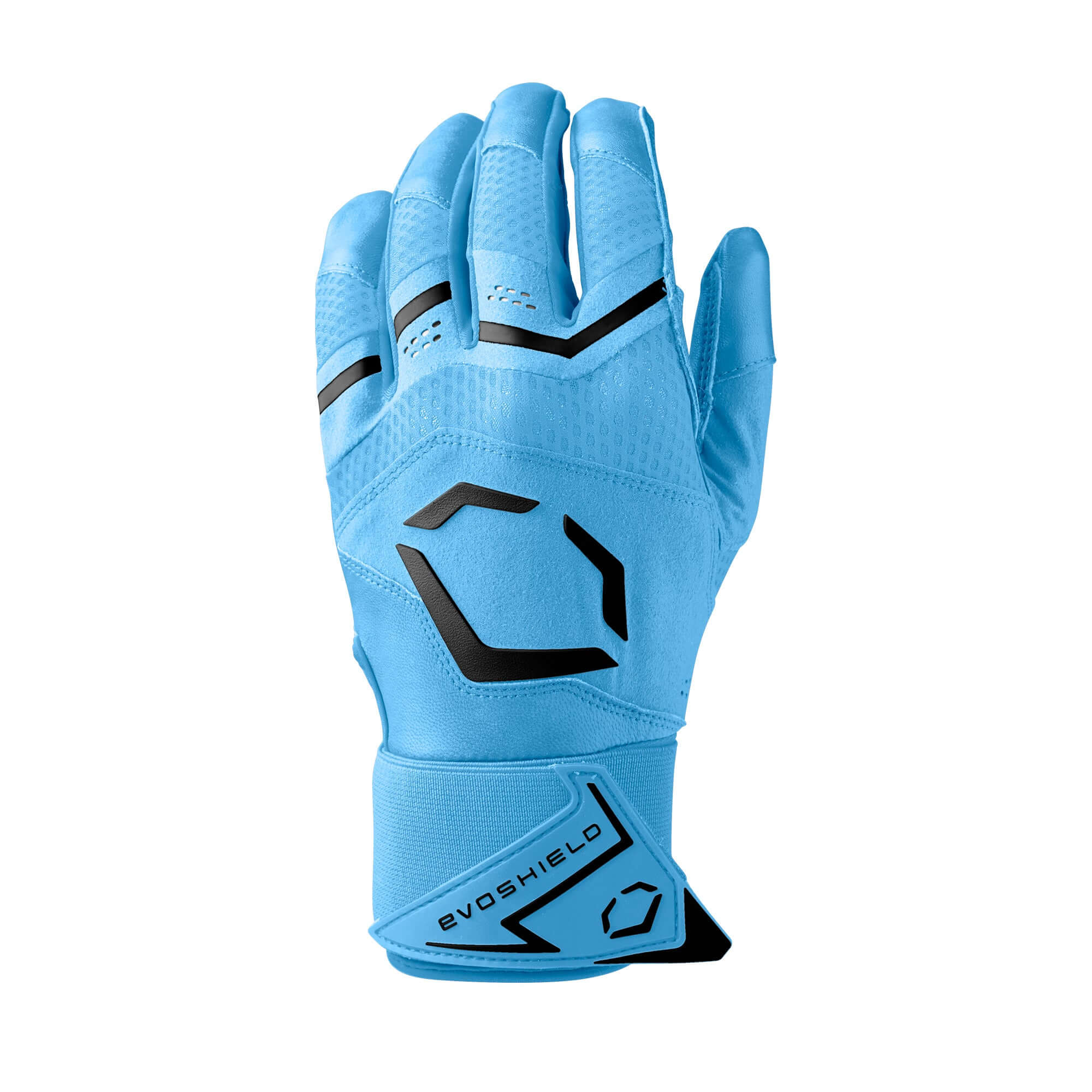 Back hand featuring Evoshield Youth Carbyne Batting Glove, Victory Blue color.
