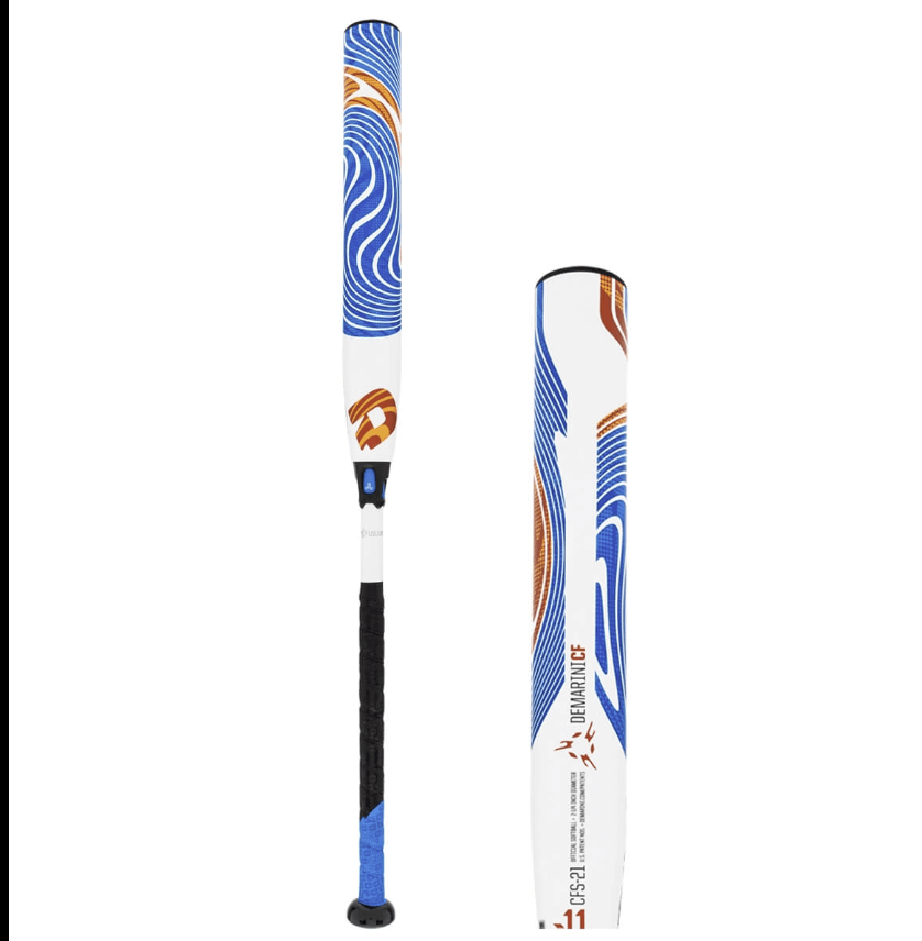 2022 DeMarini CF Fastpitch bat (-11) featuring a lightweight design and colorful graphic for optimum performance.