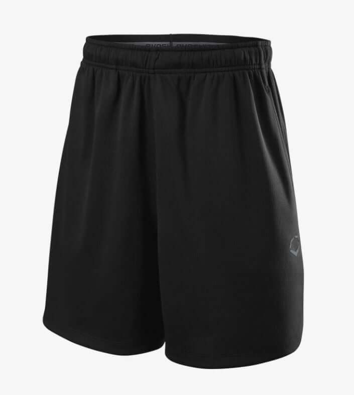 Front view of black Evoshield Youth Pro Team Training Short 2.0 with EvoShield logo on the thigh.