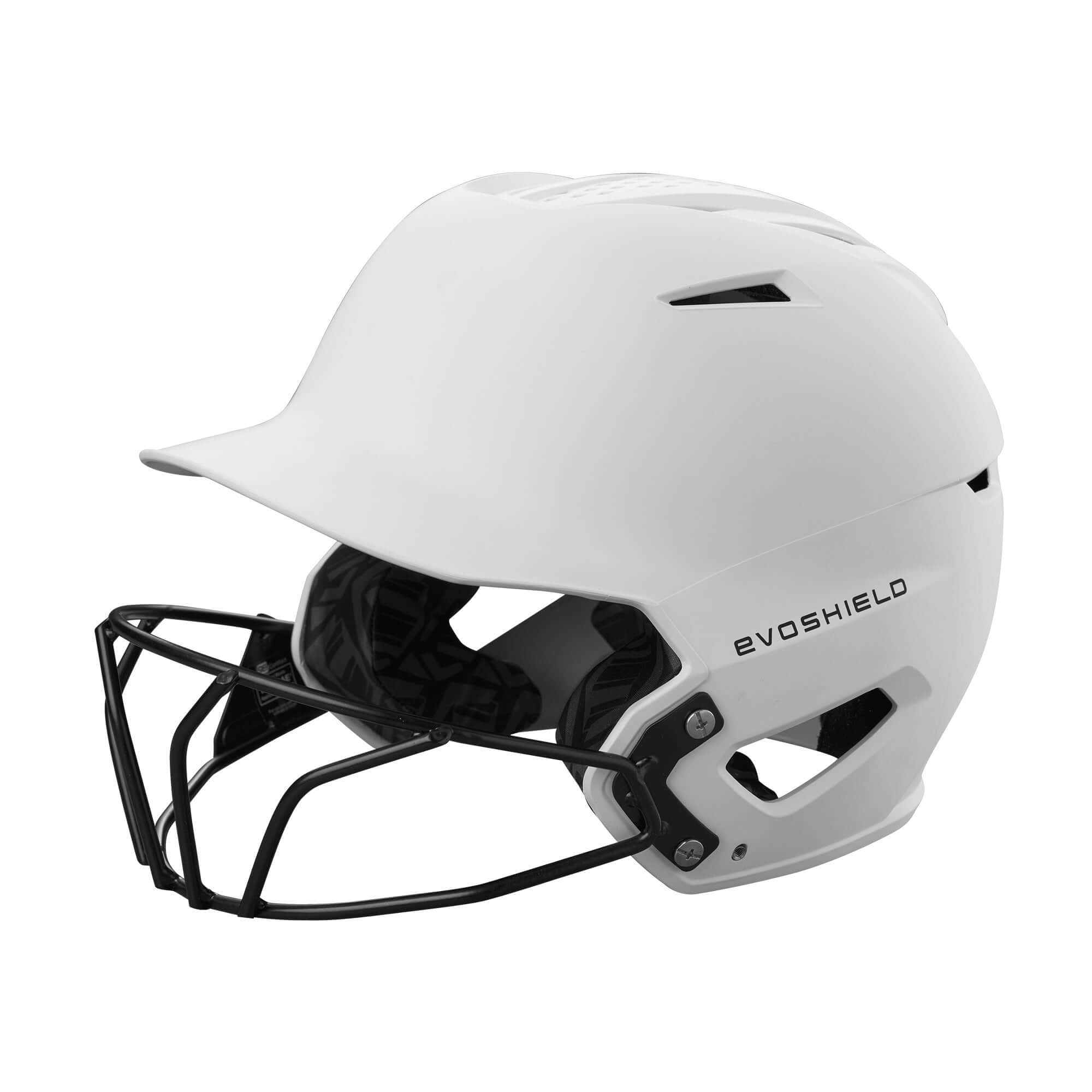 Evoshield XVT 2.0 Matte Batting Helmet in Matte Team White with Facemask for enhanced protection.