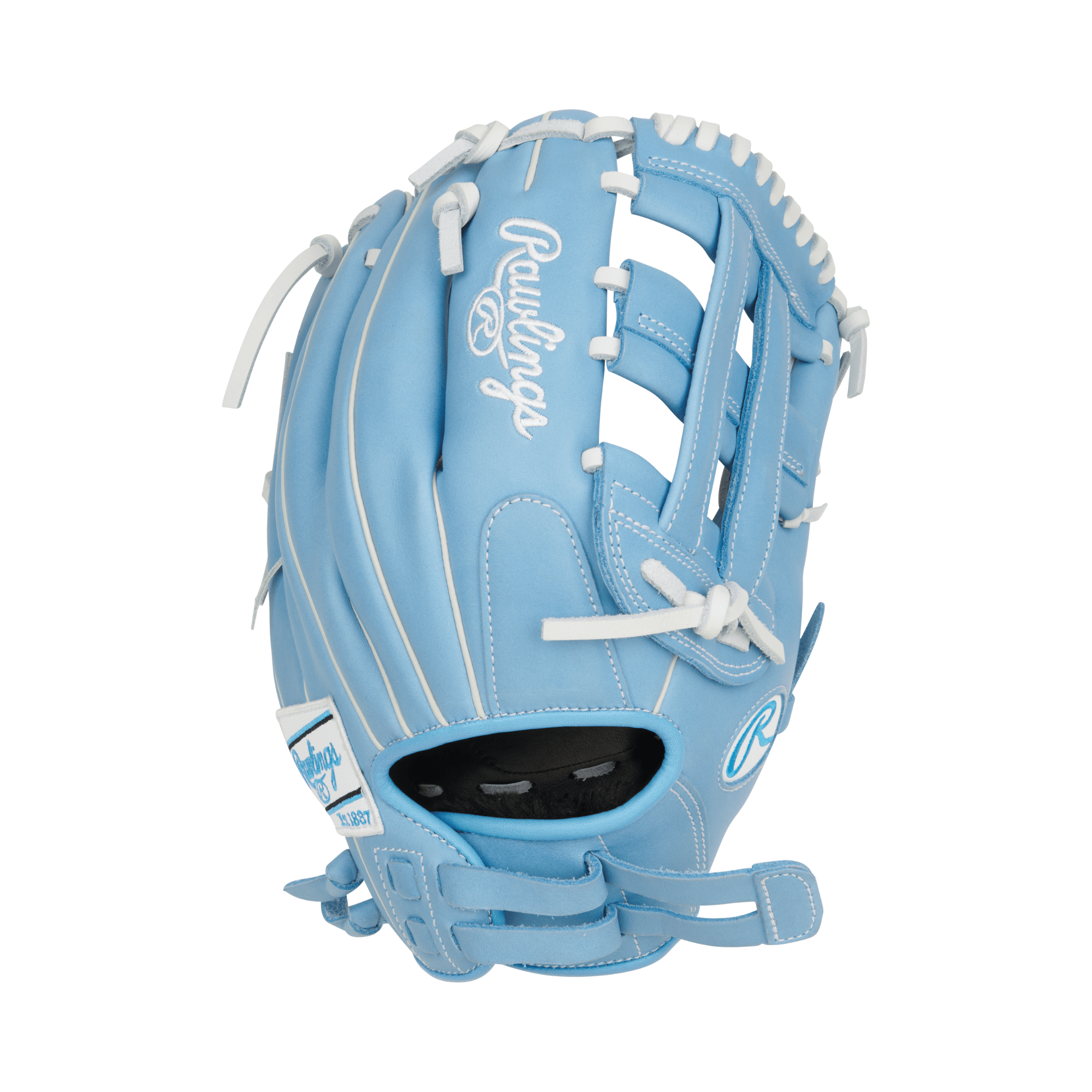 Rawlings R9 Series Softball Glove in Columbia Blue, 12-inch, designed for right-hand throwers, featuring Pro H web.