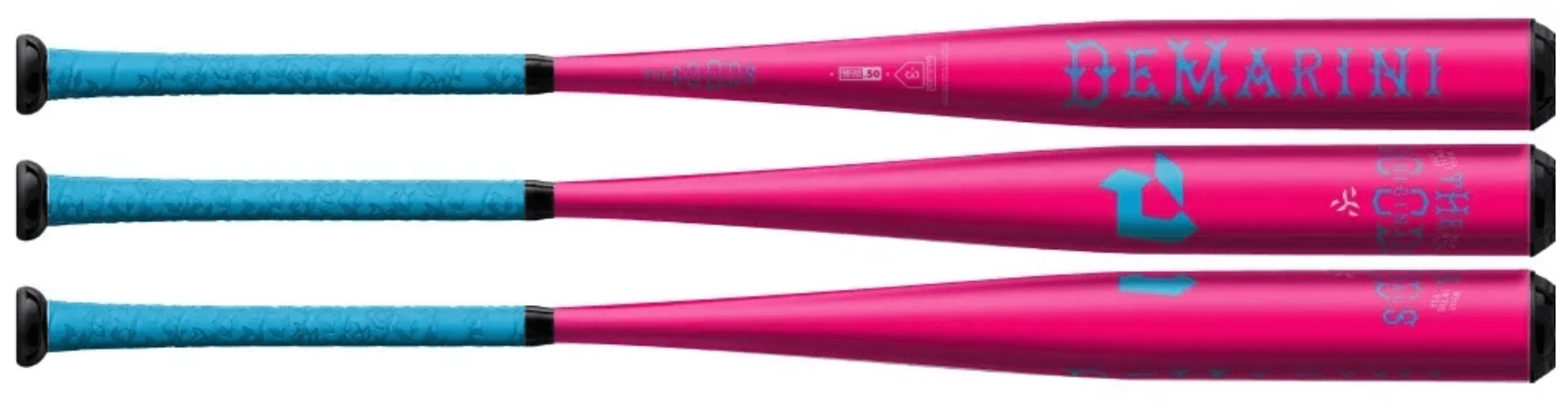 DeMarini Goods One Piece Limited Edition Pink Storm bat showcasing vibrant pink and blue design for serious players.
