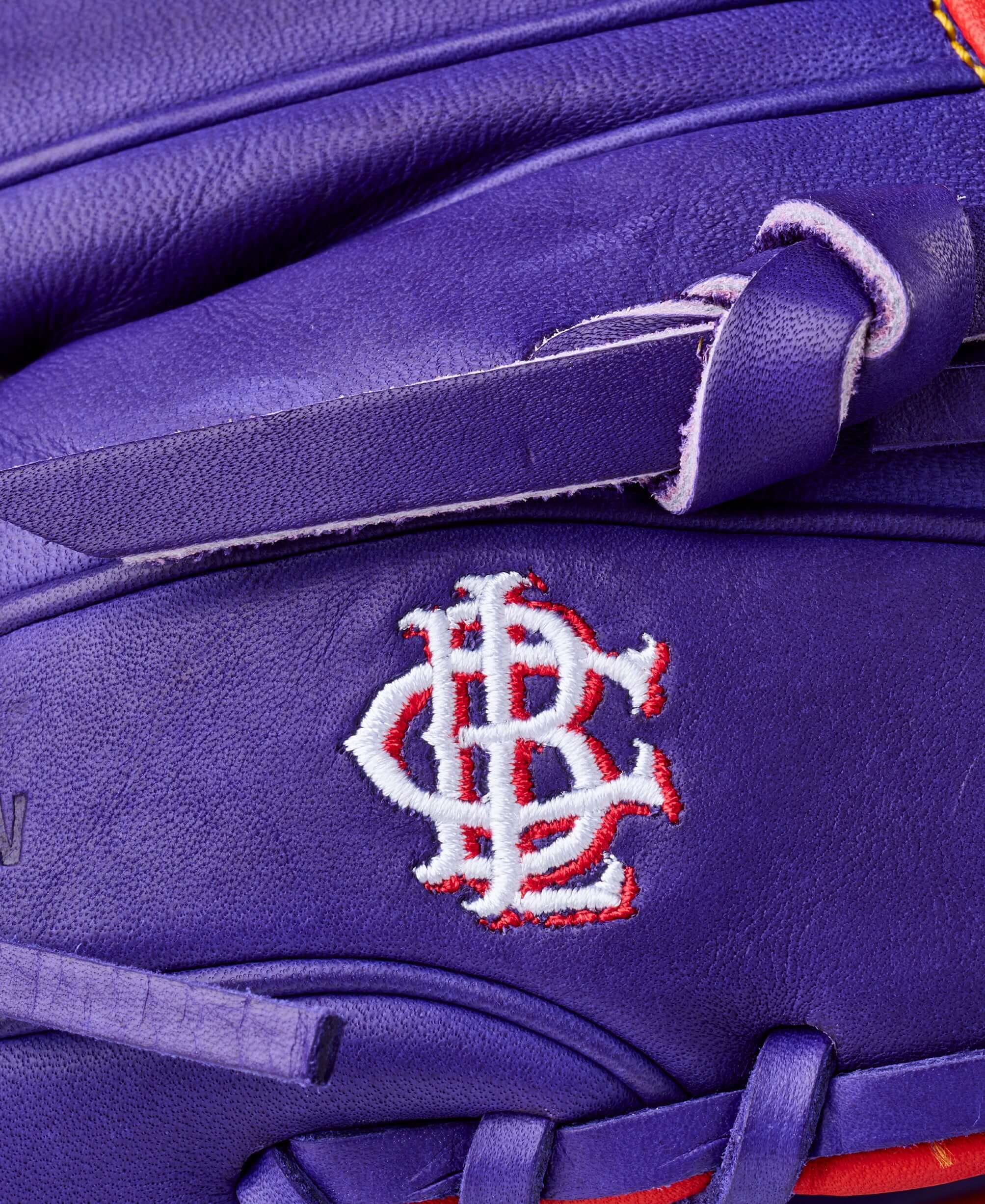 Wilson Ground Ball Grape A2000 1786 11.5" Infield Baseball Glove side view with embroidered patch detail