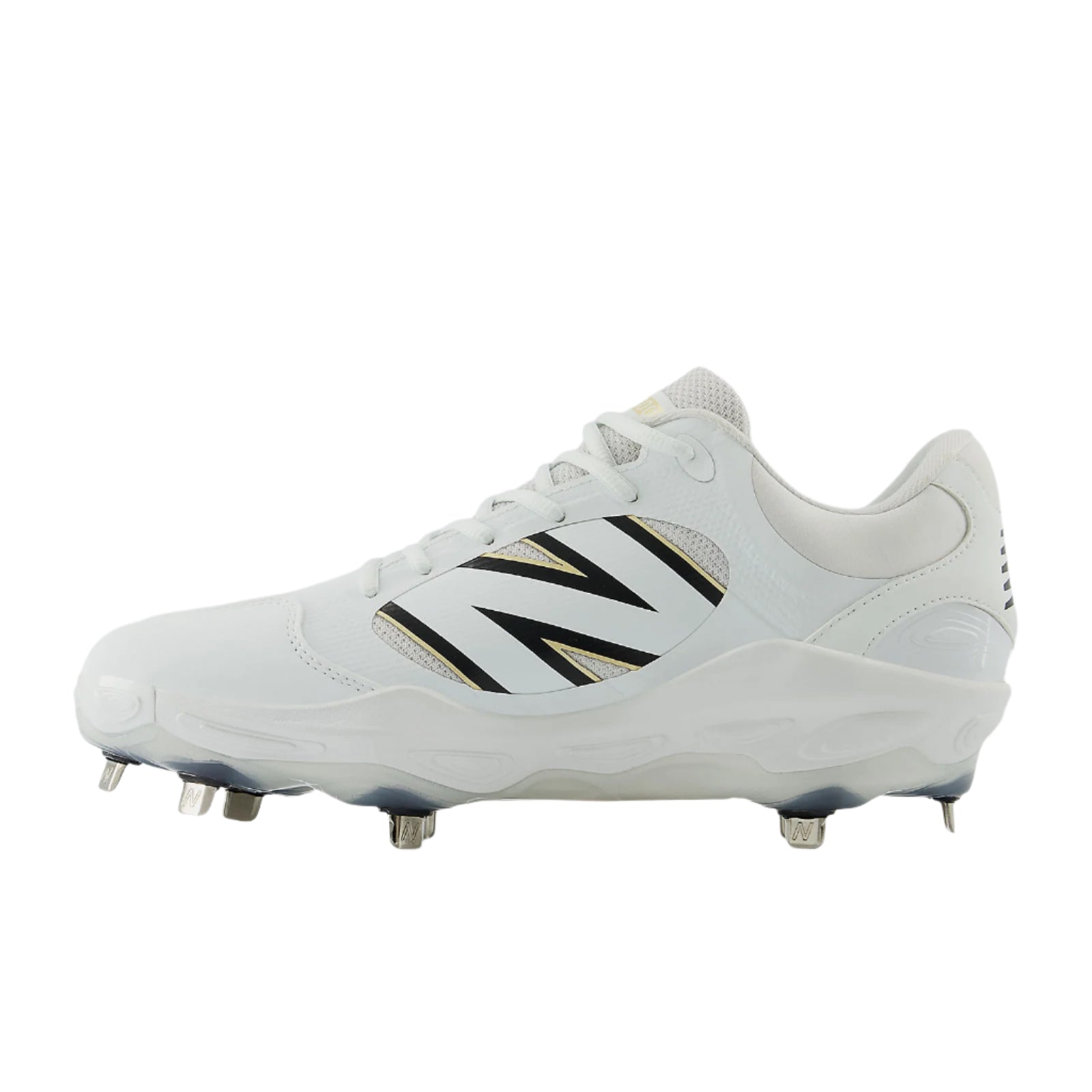 Side view displaying synthetic overlays and TPU heel clip for stability and style.