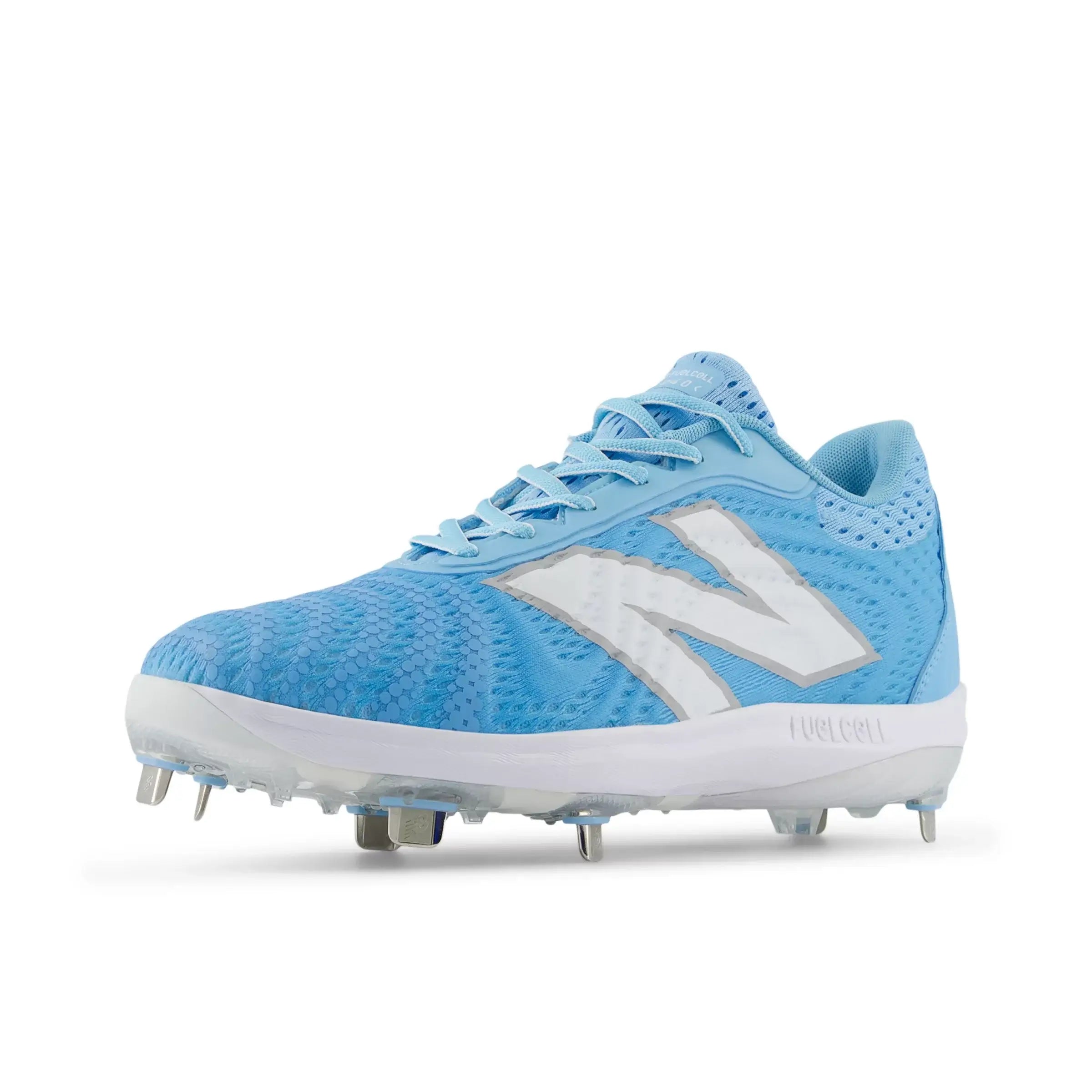 New Balance FuelCell 4040 v7 Metal Baseball Cleats in Team Sky Blue, featuring a breathable mesh upper and sleek design.