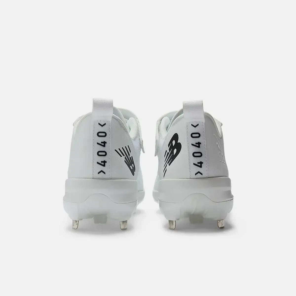 Rear view of New Balance FuelCell 4040 V8 Cleats | White showing heel tags and branding.