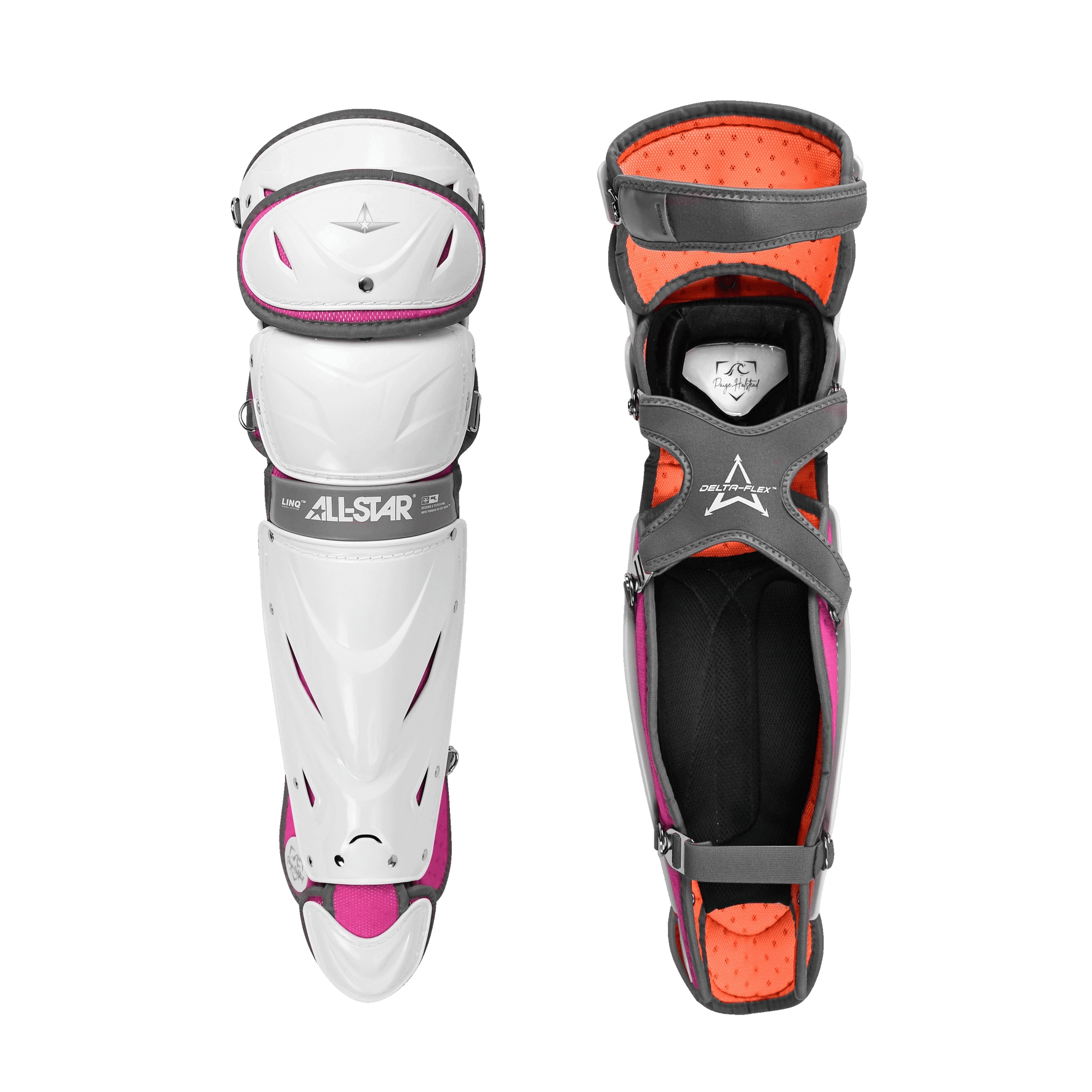 All-Star PHX Mother's Day Pro Series leg guards front and interior padding view with pink accents.