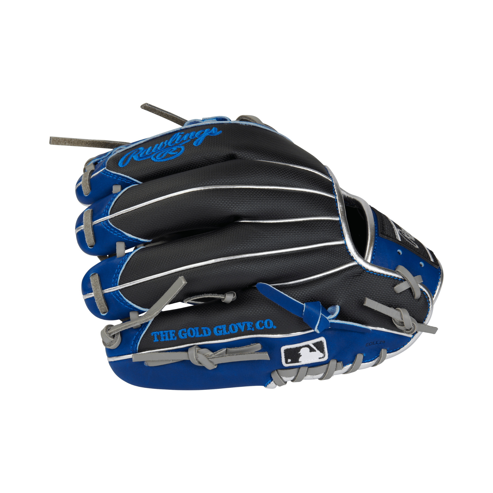 Rawlings ColorSync 7.0 Heart of the Hide 11.5" infield glove with black speed shell and royal blue accents.