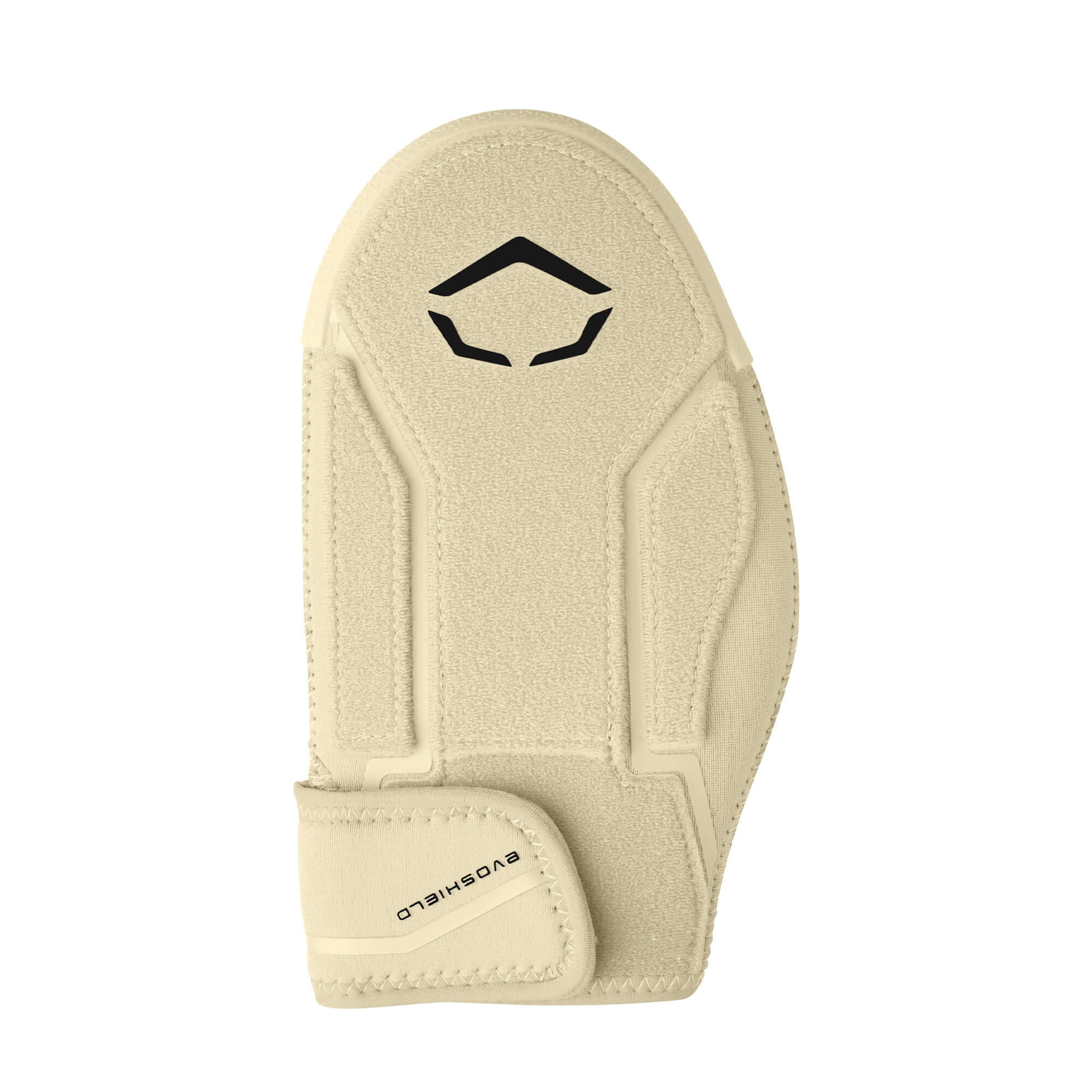 Top view of Evoshield Shorty Sliding Mitt 2.0 in beige showing protective plates and logo.