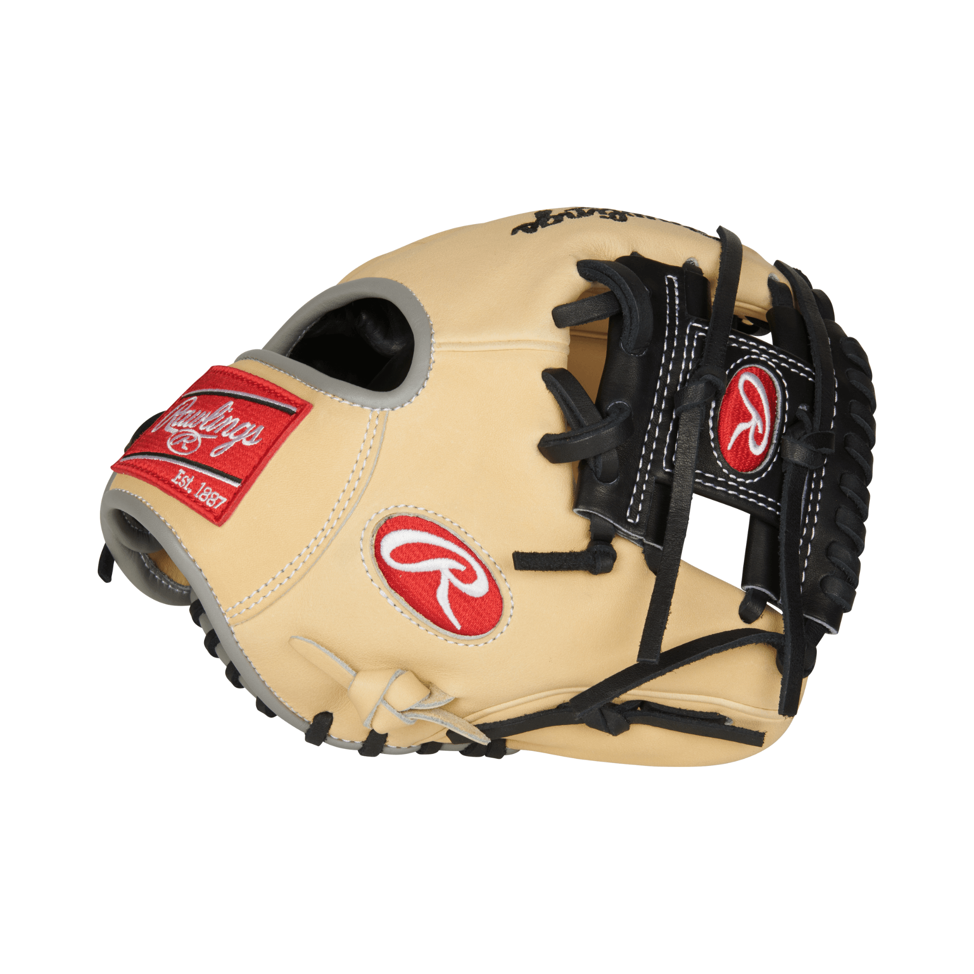 Rawlings Heart of the Hide Series Training Glove RHT 9.5" in tan leather with black lacing and red logo, perfect for practice.