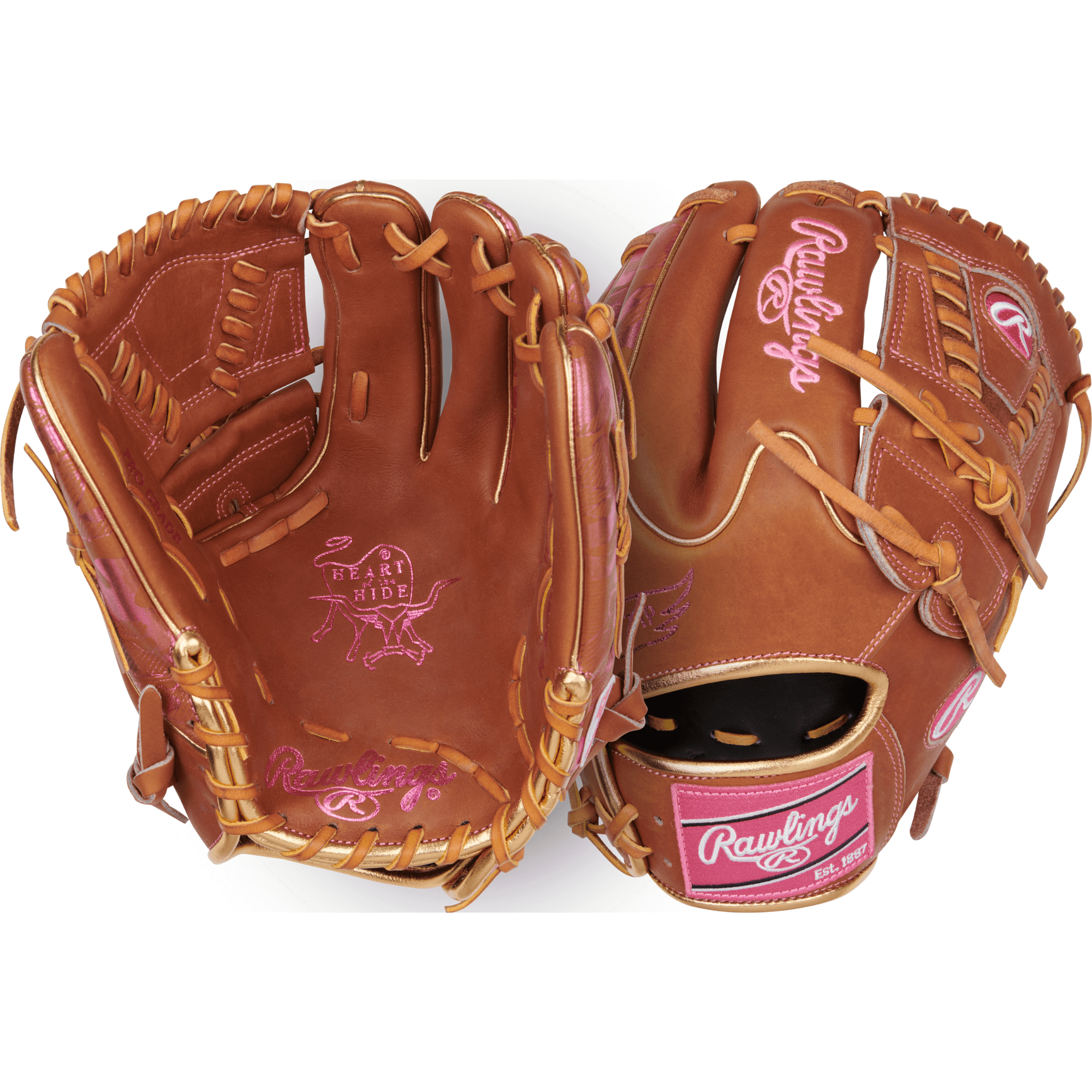 Front and palm view of the Rawlings Colorsync 11.75'' glove highlighting the Pro-I web and Heart of the Hide leather.