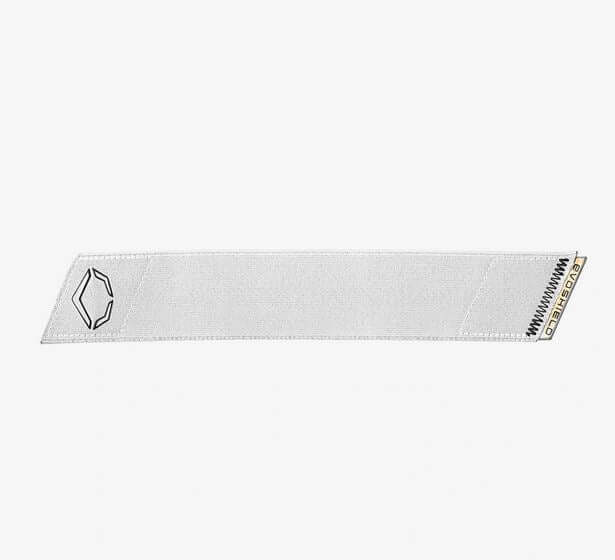 Evoshield Pro-SRZ 2.0 Strap in white with logo and iridescent pull tab, side orientation.