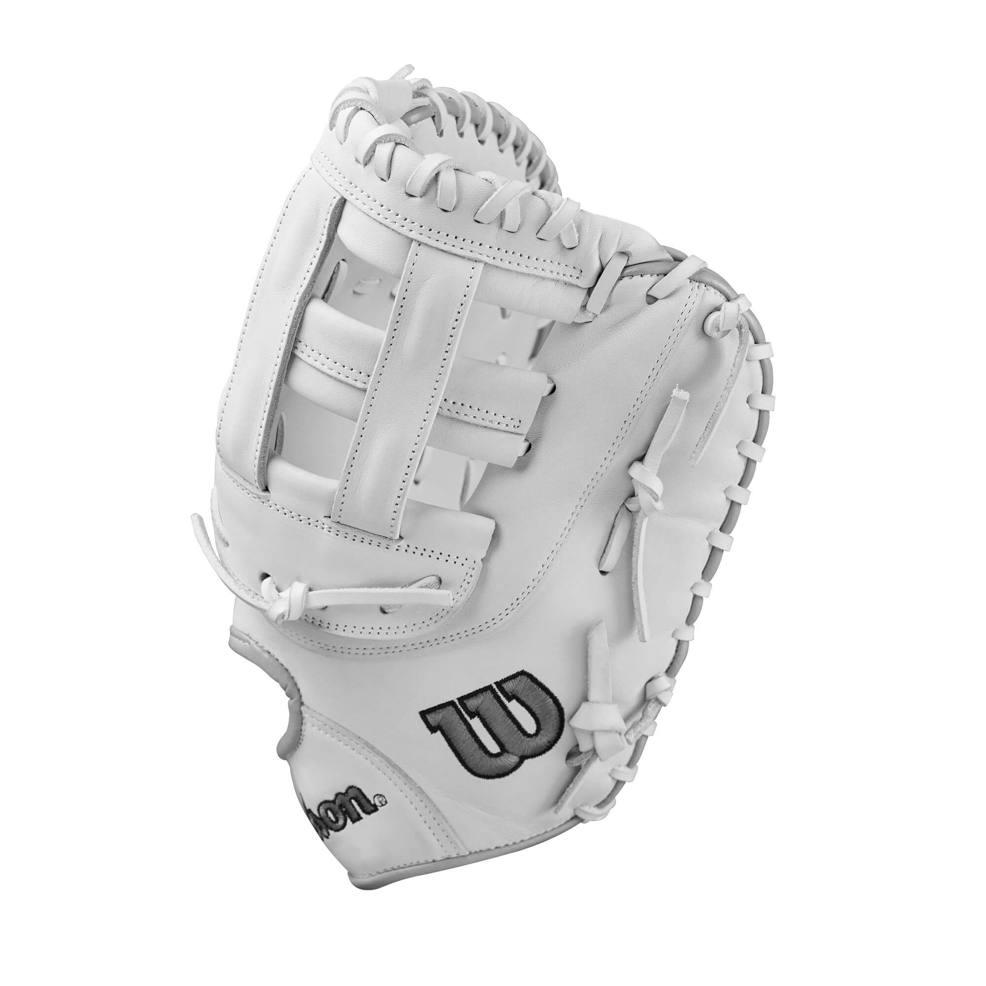 Wilson A1000 1620 Fastpitch softball glove, 12.5" white and grey first base mitt, high-quality Full Grain leather.