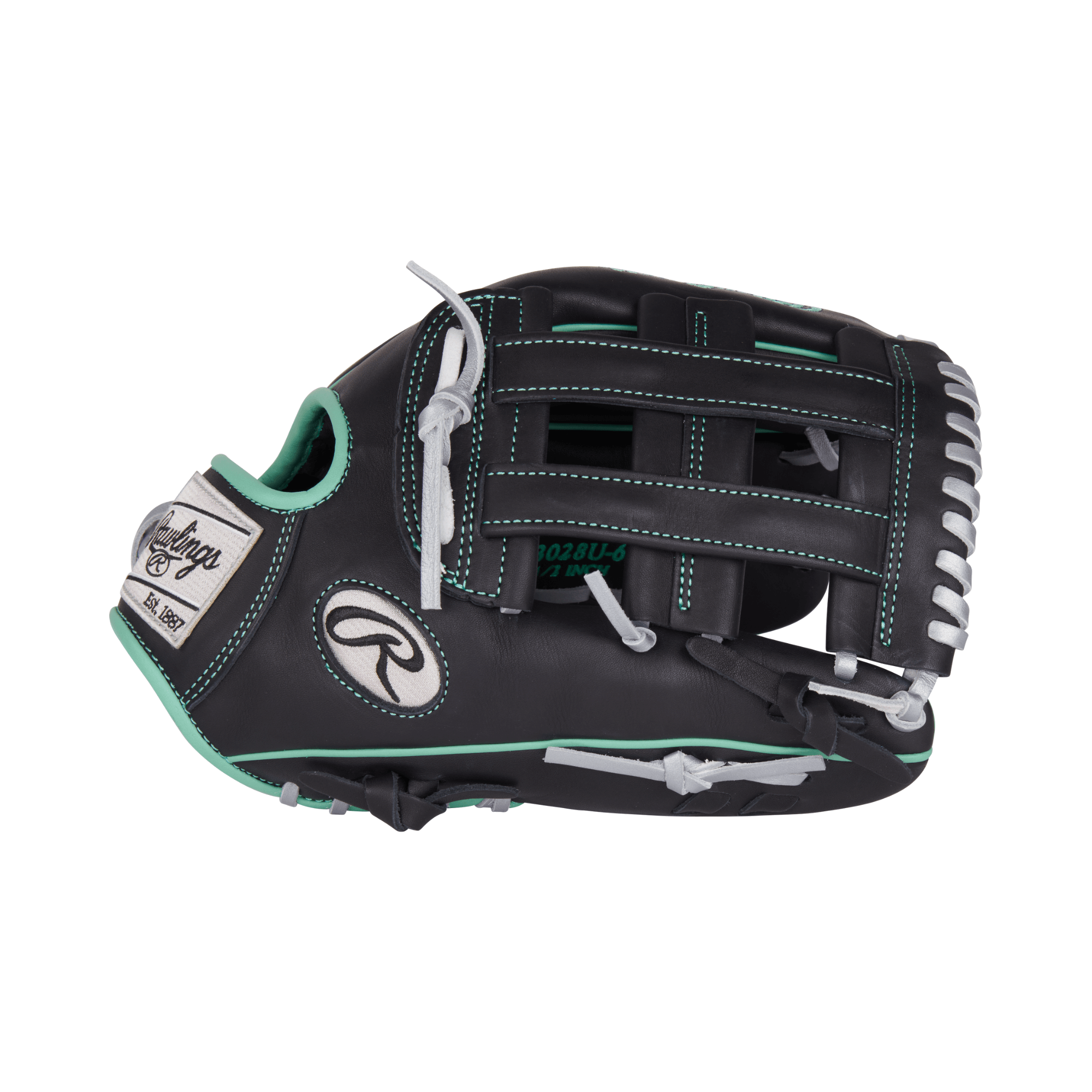 Rawlings NXT Series 12.5" RHT baseball glove in black with mint accents, featuring ergonomic contour fit design.