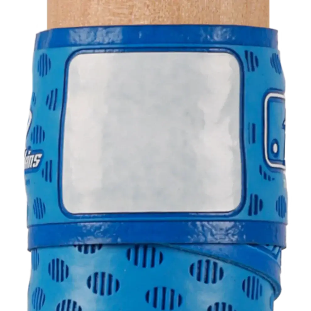 Close-up of Lizard Skins DSP Ultra Bat Grip in Polar Blue, featuring oval pattern and multi-directional ridges for better performance.