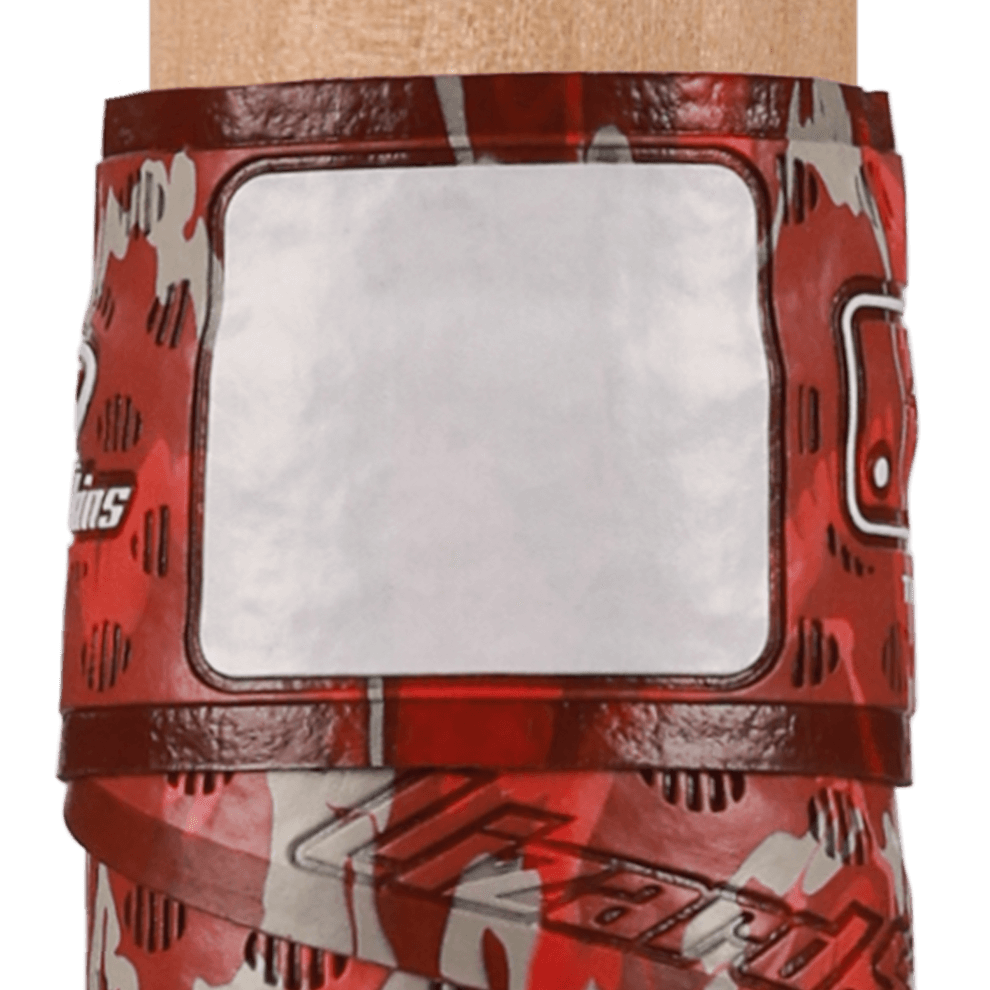 Lizard Skins DSP Ultra Bat Grip in Scarlet Camo with a blank label area for customization and premium adhesive installation.