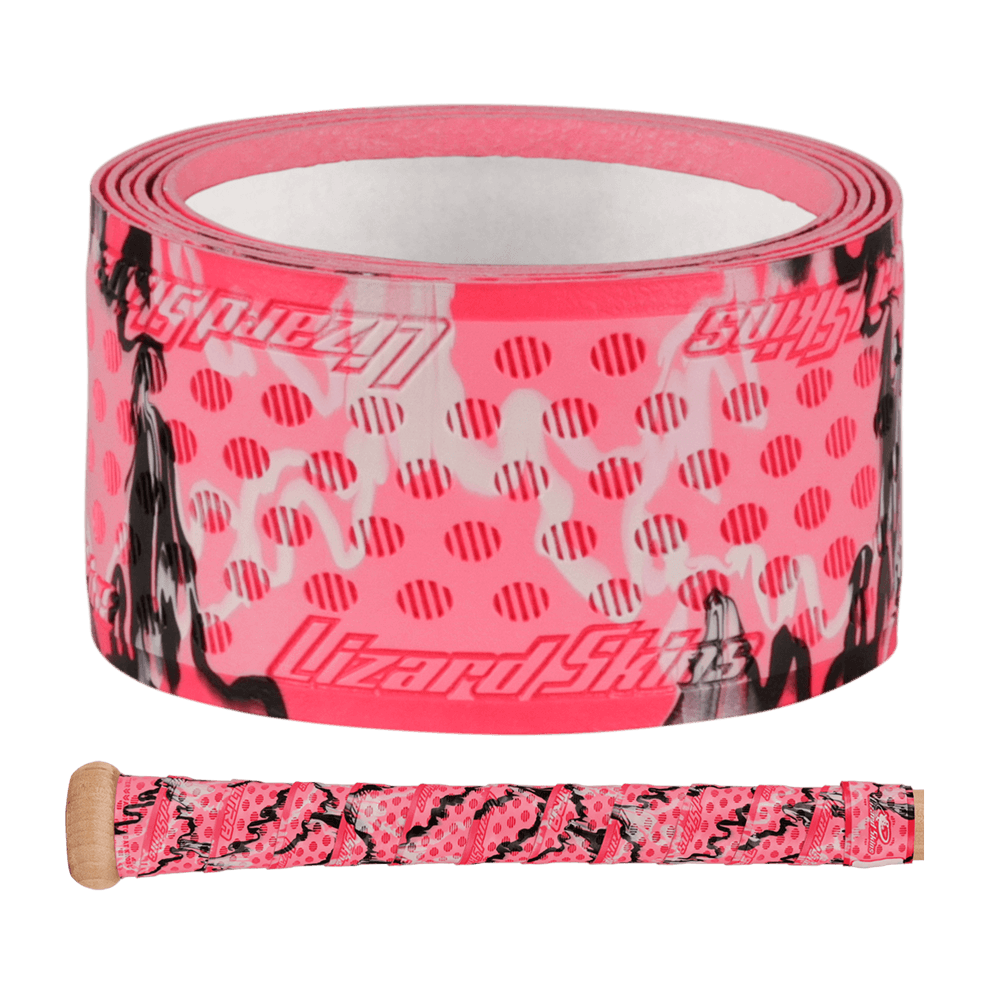 Lizard Skins DSP Ultra Bat Grip - 0.5 mm in pink with black pattern and visible logo, side orientation.
