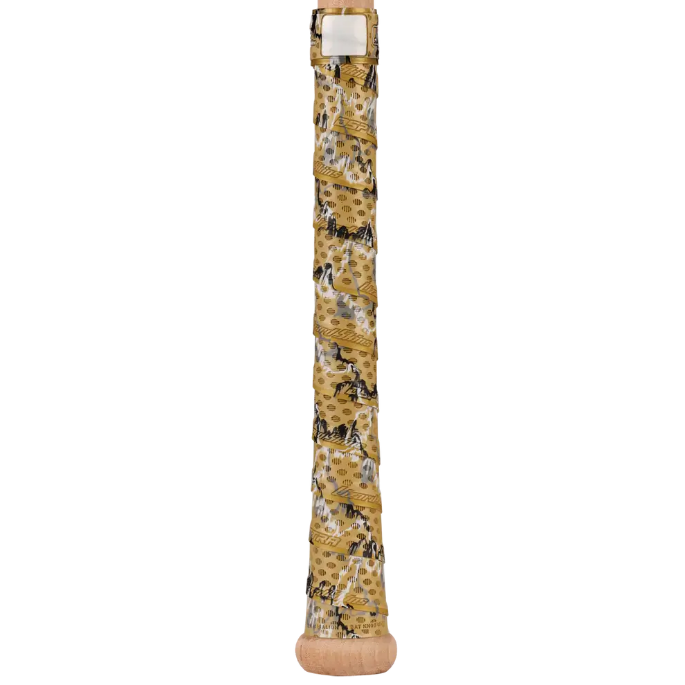 Lizard Skins DSP Ultra Bat Grip in Gold Camo featuring multi-directional ridges for improved performance and durability.
