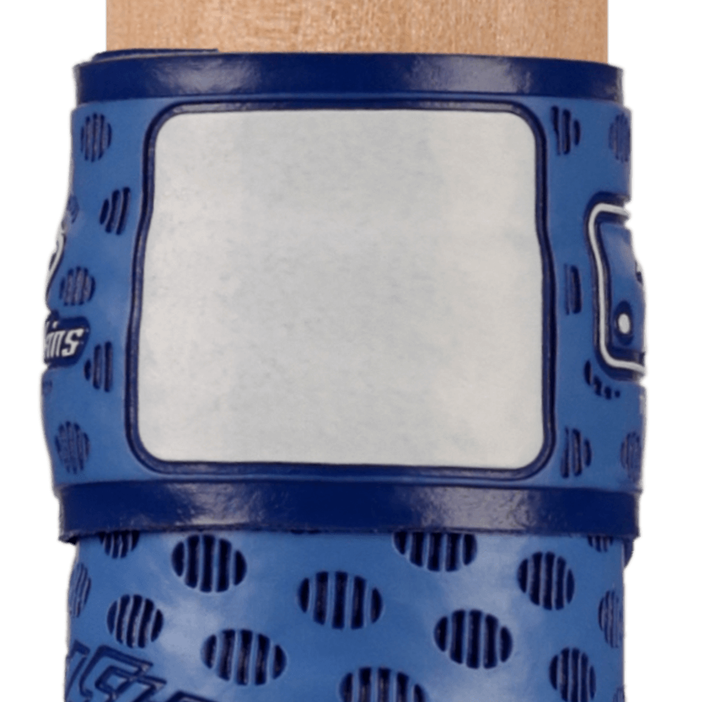 Lizard Skins DSP Ultra Bat Grip in royal blue with textured surface and customizable label area for player identification.
