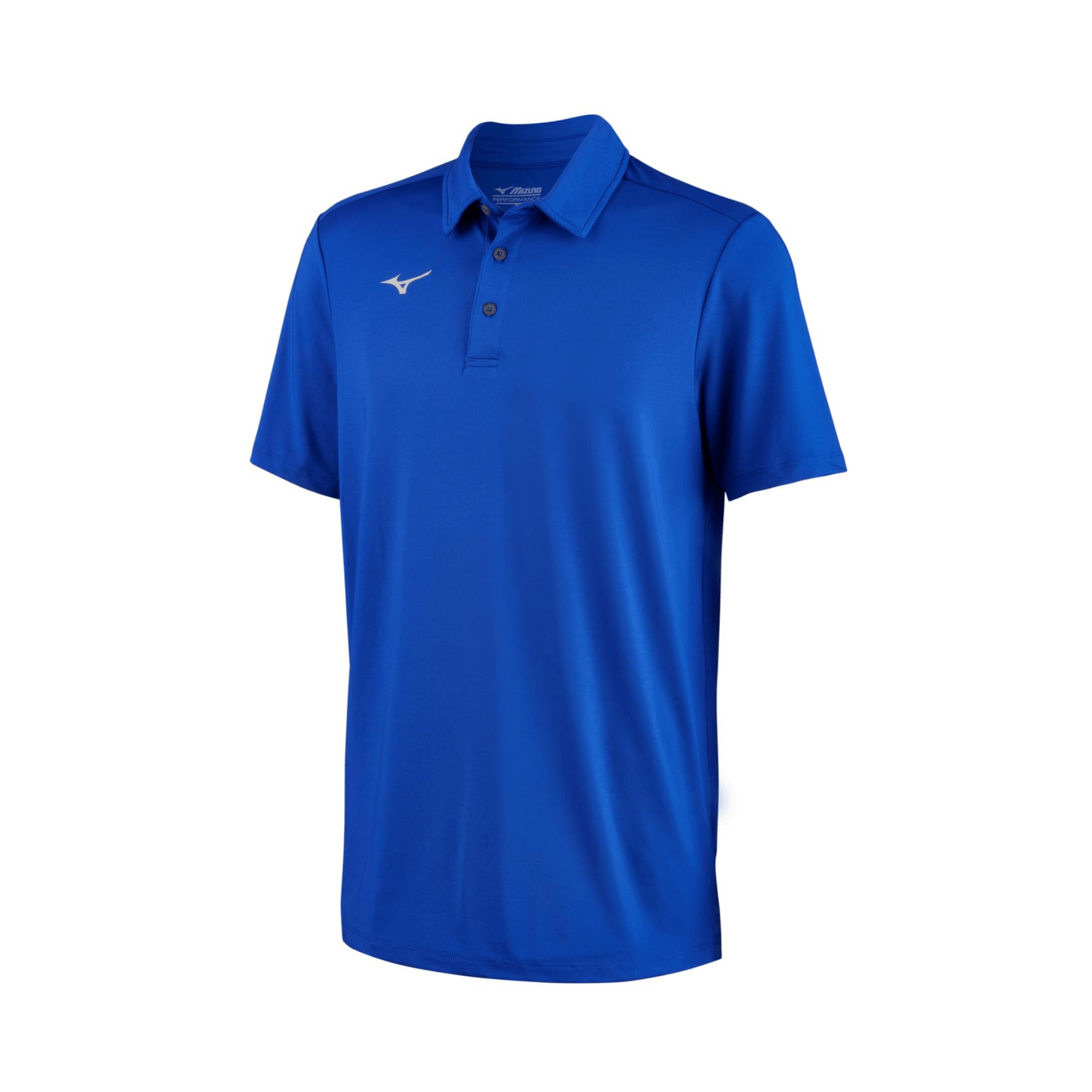 Mizuno Accel Polo in blue featuring moisture-wicking DryLite technology for active performance and comfort.