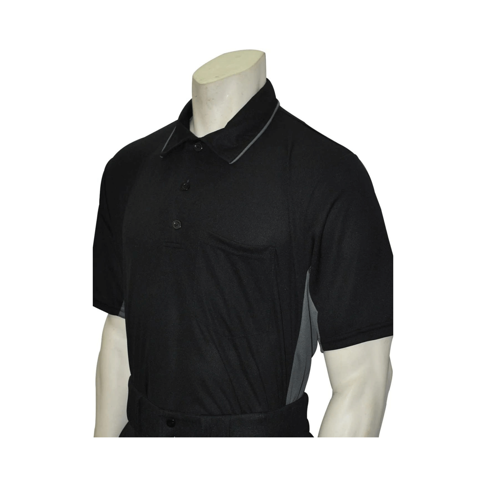 Smitty MLB Style Umpire Shirt with side panel, 100% moisture management fabric, black/charcoal, sizes S-4XL