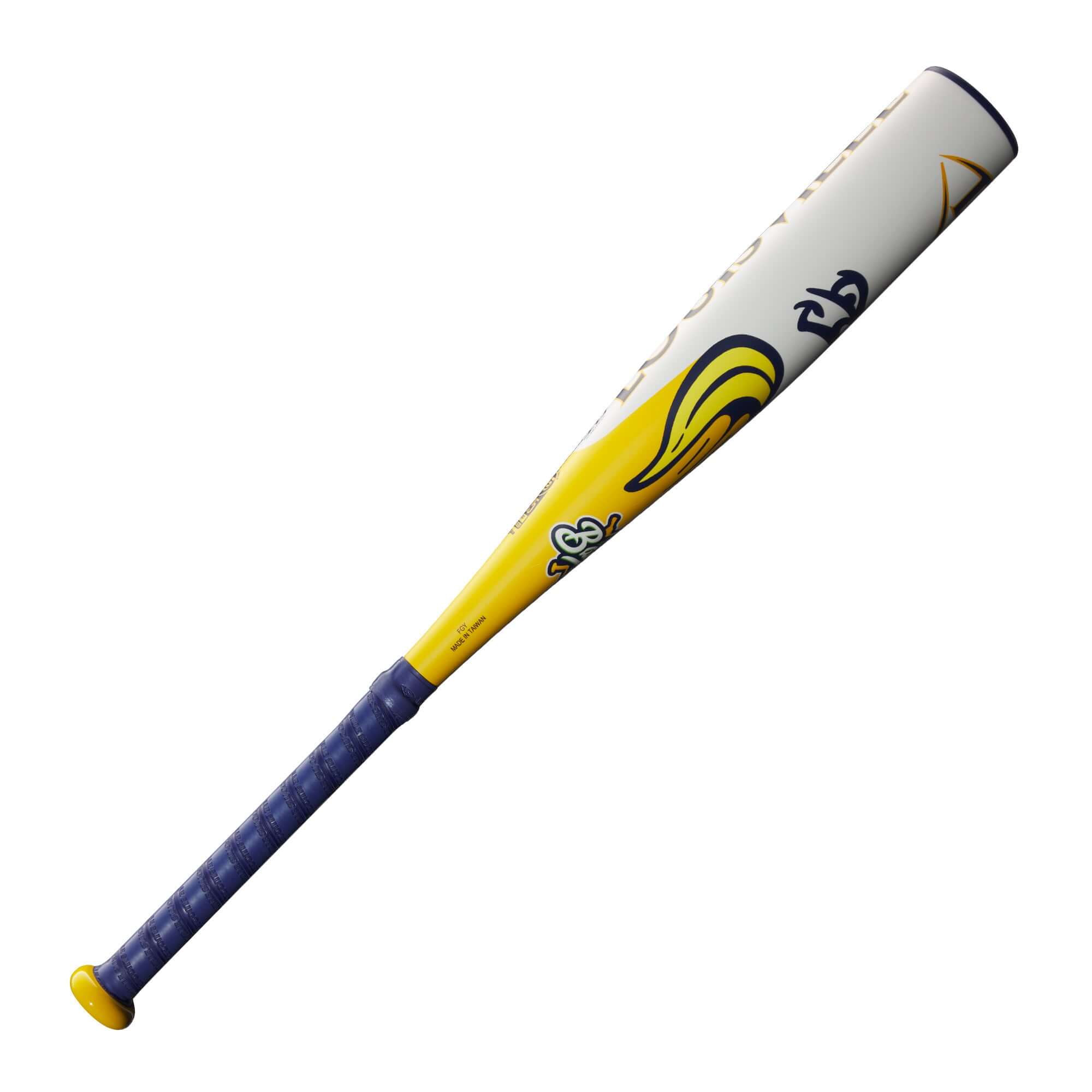 Louisville Slugger Bananas JBB SL 2025 baseball bat in vibrant yellow and blue design, featuring a 2 ¾” barrel and alloy construction.