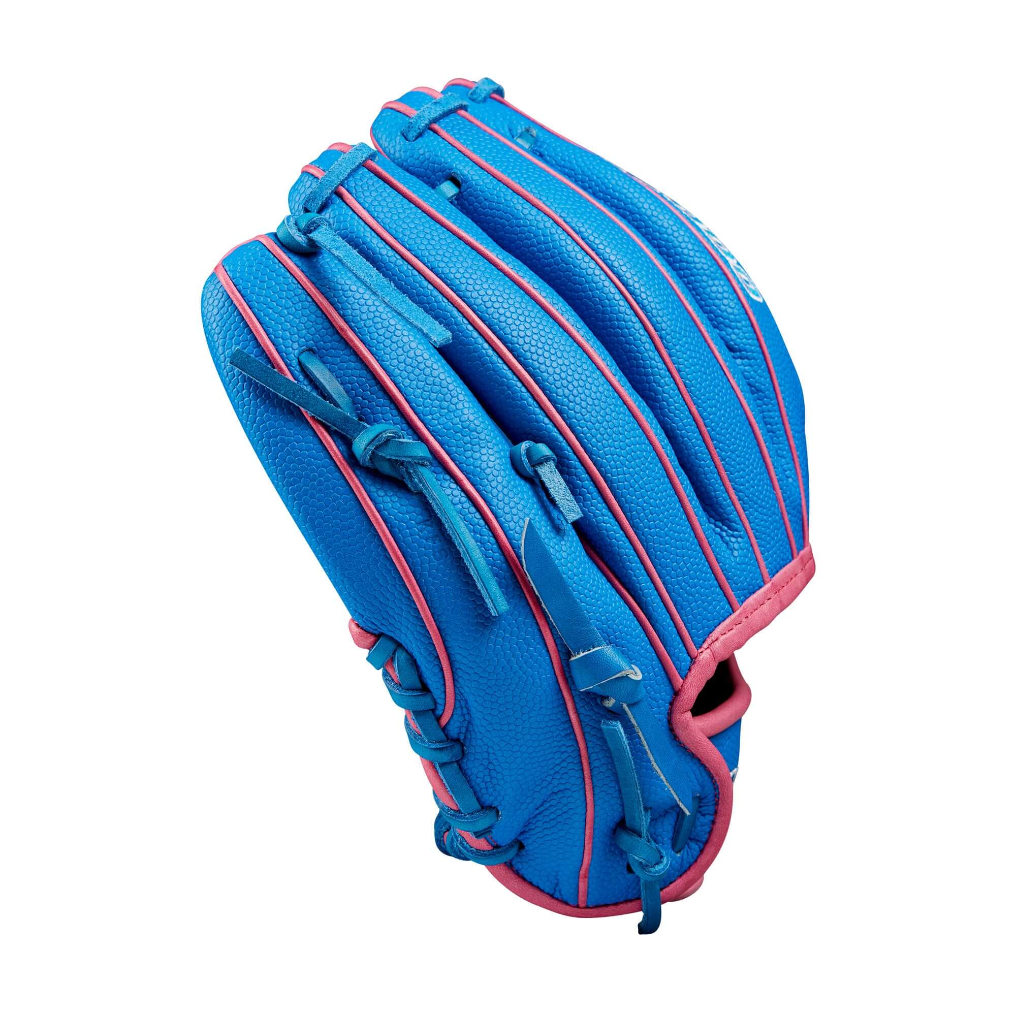 Wilson 2024 Autism Speaks A2000 DP15SS infield baseball glove in blue with pink accents, 11.5” size, featuring H-Web construction.