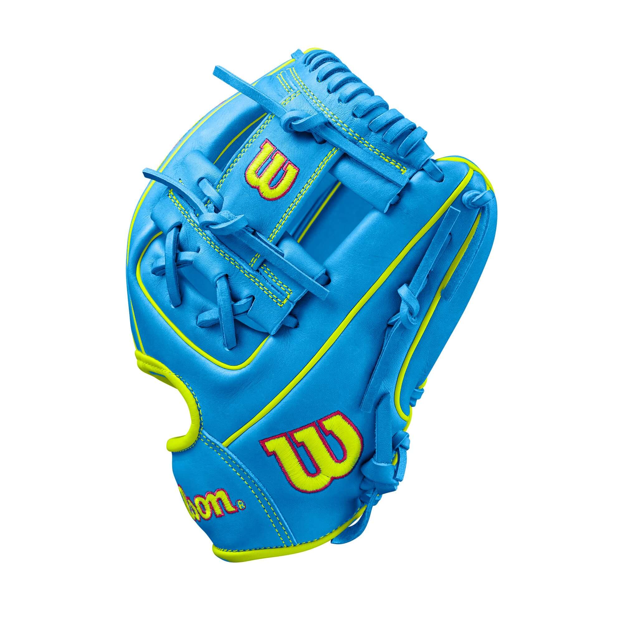 Wilson A2000 1786 Sky Blue infield baseball glove 11.5" with H-Web construction and shallow pocket design.