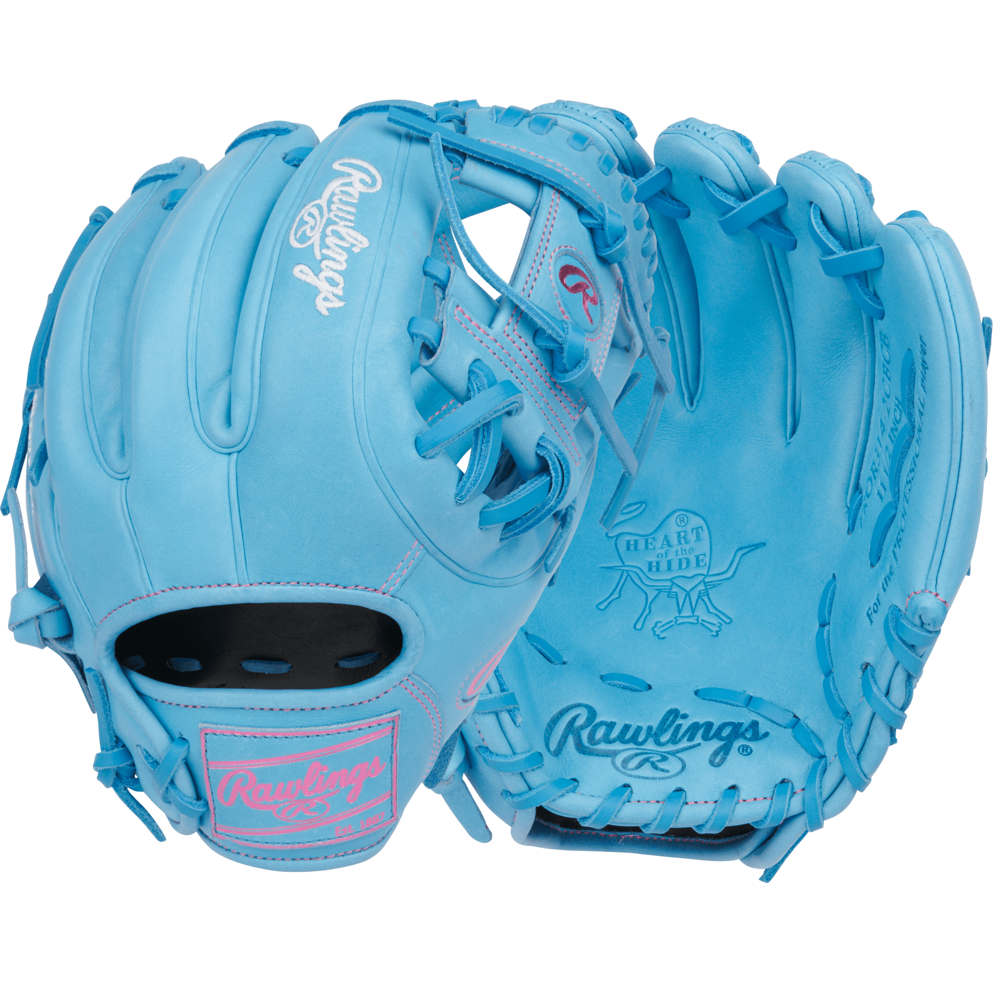 Rawlings Heart of the Hide 11.5" Infield Baseball Glove in Columbia Blue, designed for precision and control.