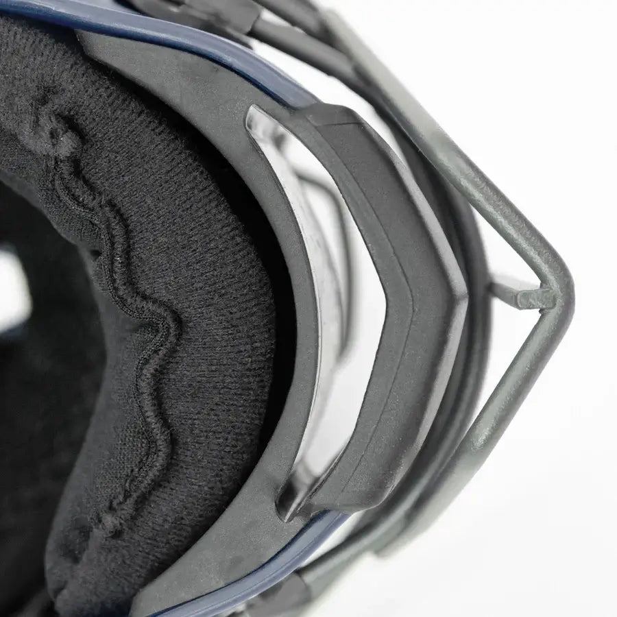 Close-up view of the interior padding and safety features of the All-Star MVP Pro Catcher's Helmet with Deflexion Tech.