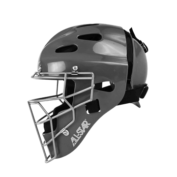 All-Star Top Star catcher's helmet in gray, featuring a sturdy design and professional-style mask for youth players.