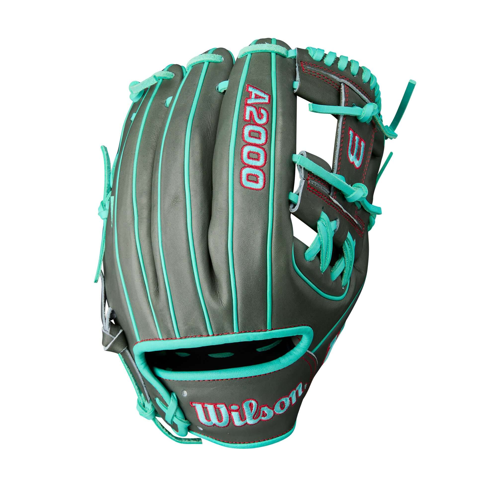 Wilson A2000 1975 Infield Baseball Glove in Coal, Seafoam, and Red, 11.75 inches, designed for superior performance.
