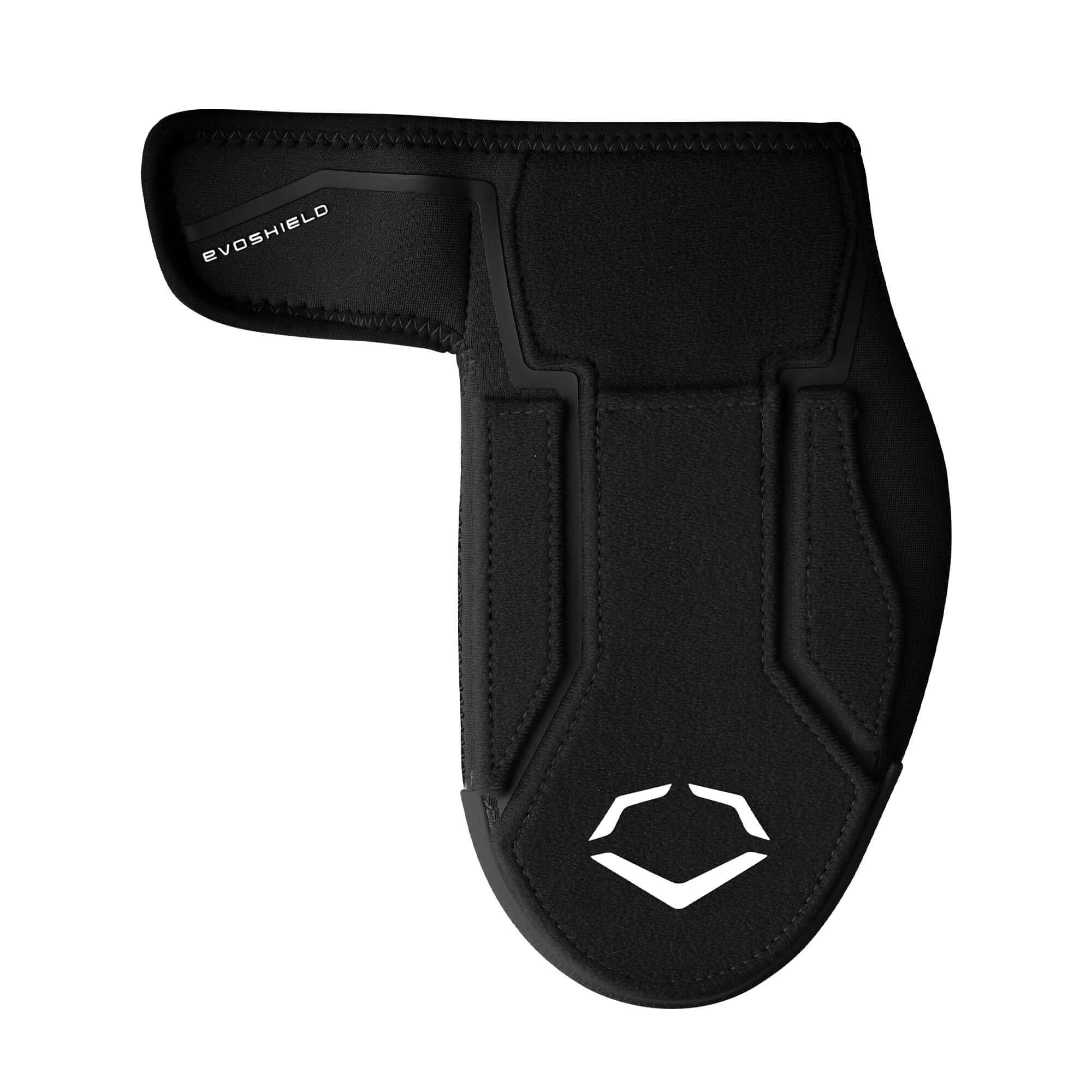 Evoshield Shorty Sliding Mitt 2.0 black top view with logo and adjustable strap shown