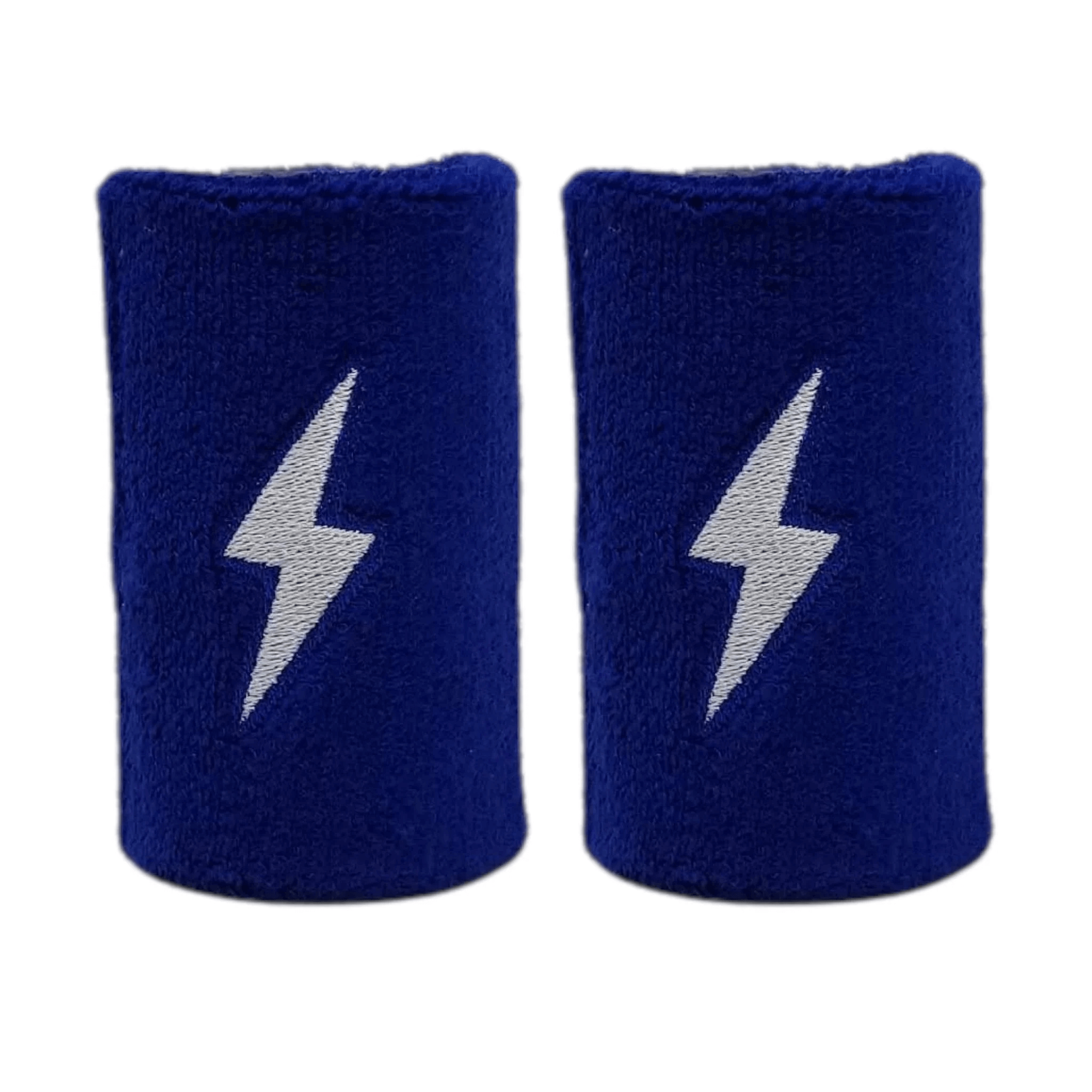 Blue Bruce Bolt Premium Pro Wrist Bands made of soft terry cloth, featuring a lightning bolt design for enhanced performance.