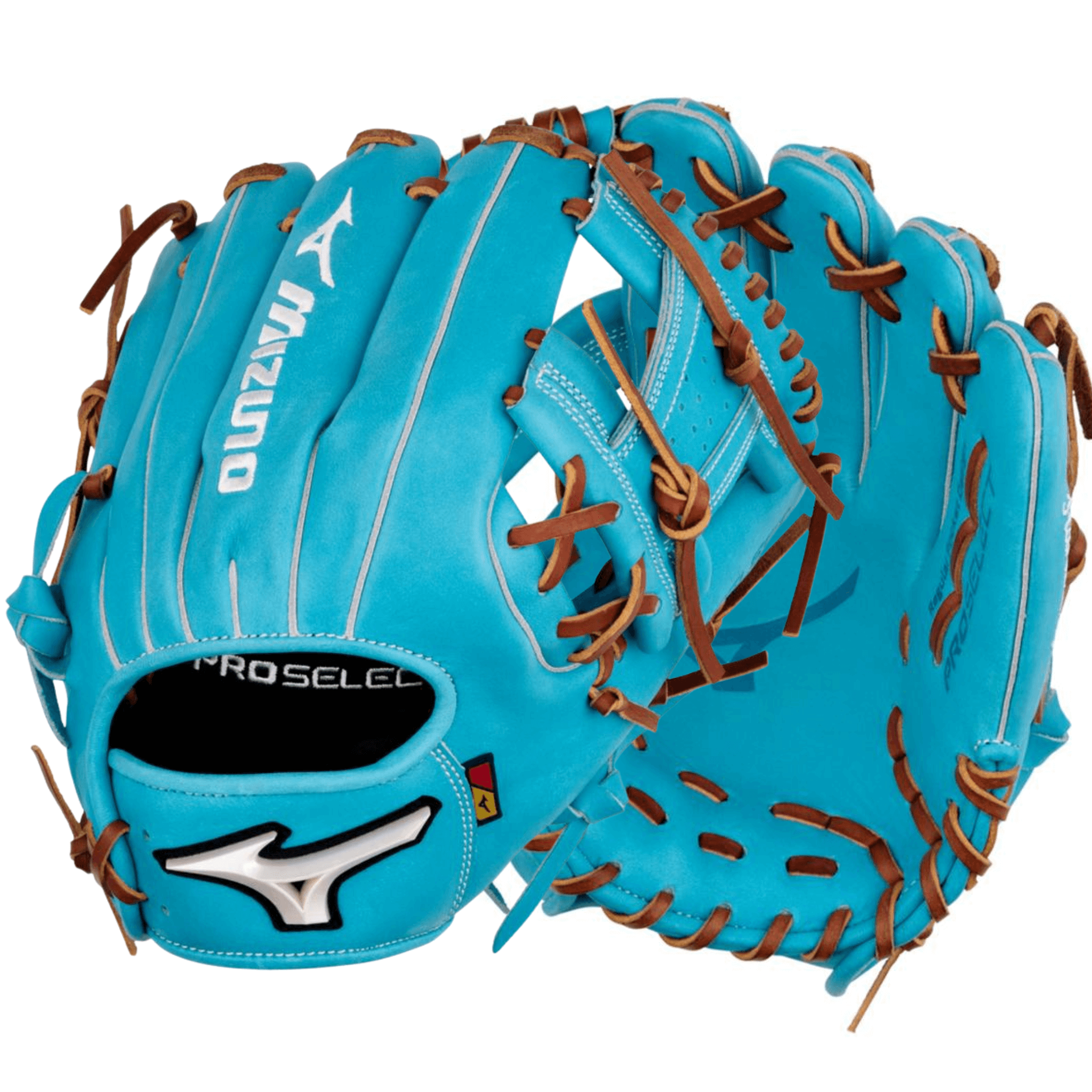 Mizuno GPS-42R Pro Select 11.5" RH Blue baseball glove front and back views showing premium Steerhide leather