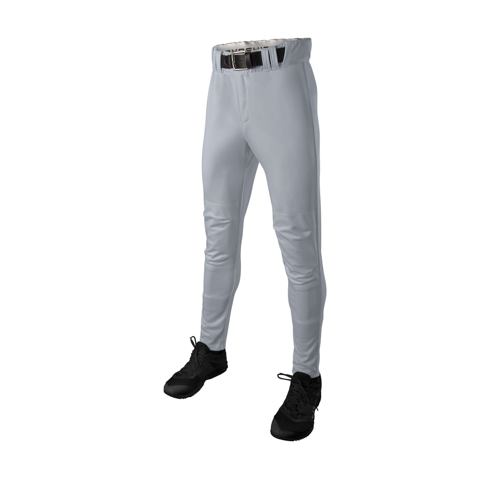 Evoshield Men's CT Game Pant front view, showing slim fit design and elastic gripper waistband in grey color.