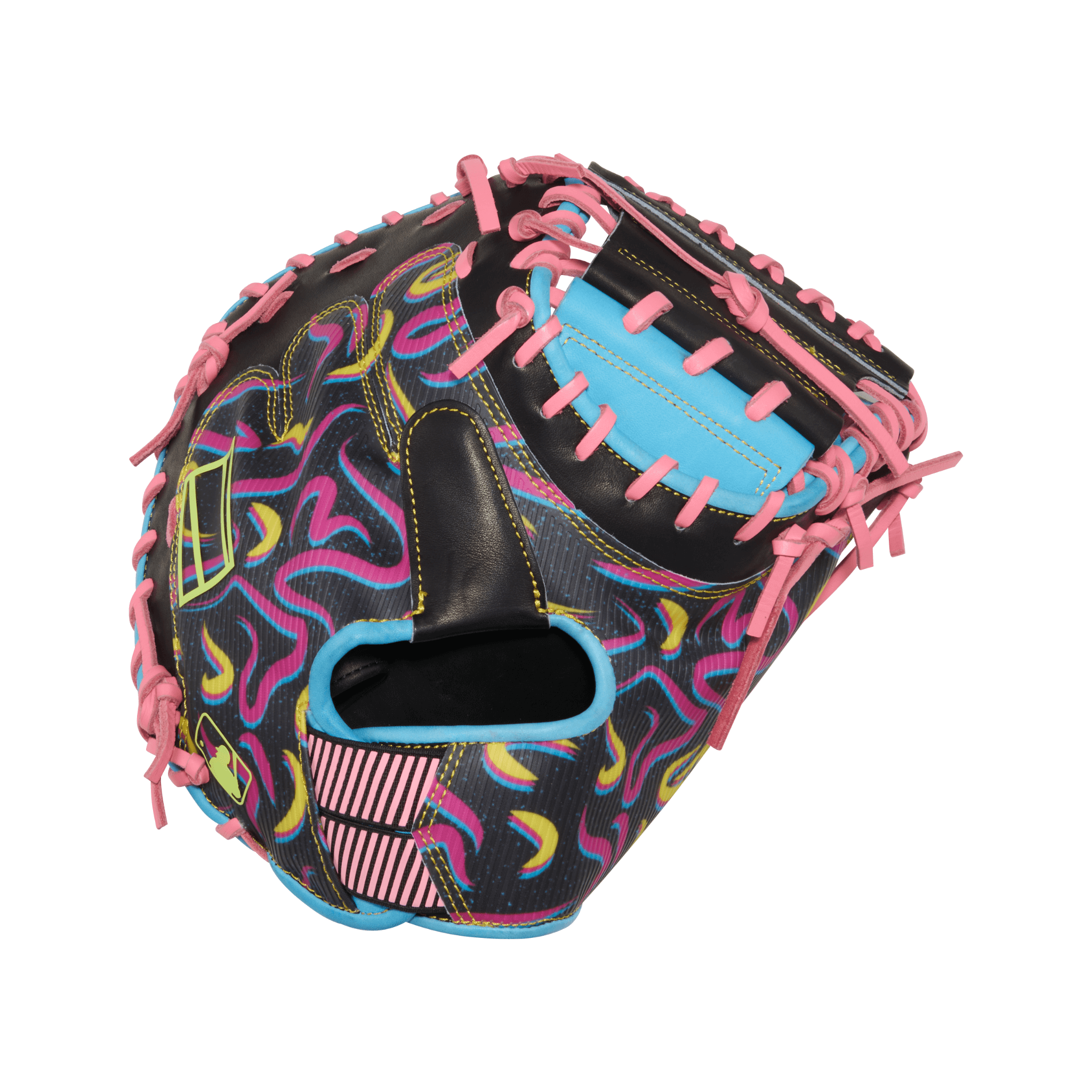 Back view of Rawlings REV1X 34" Catcher's Mitt in Columbia Blue/Black.