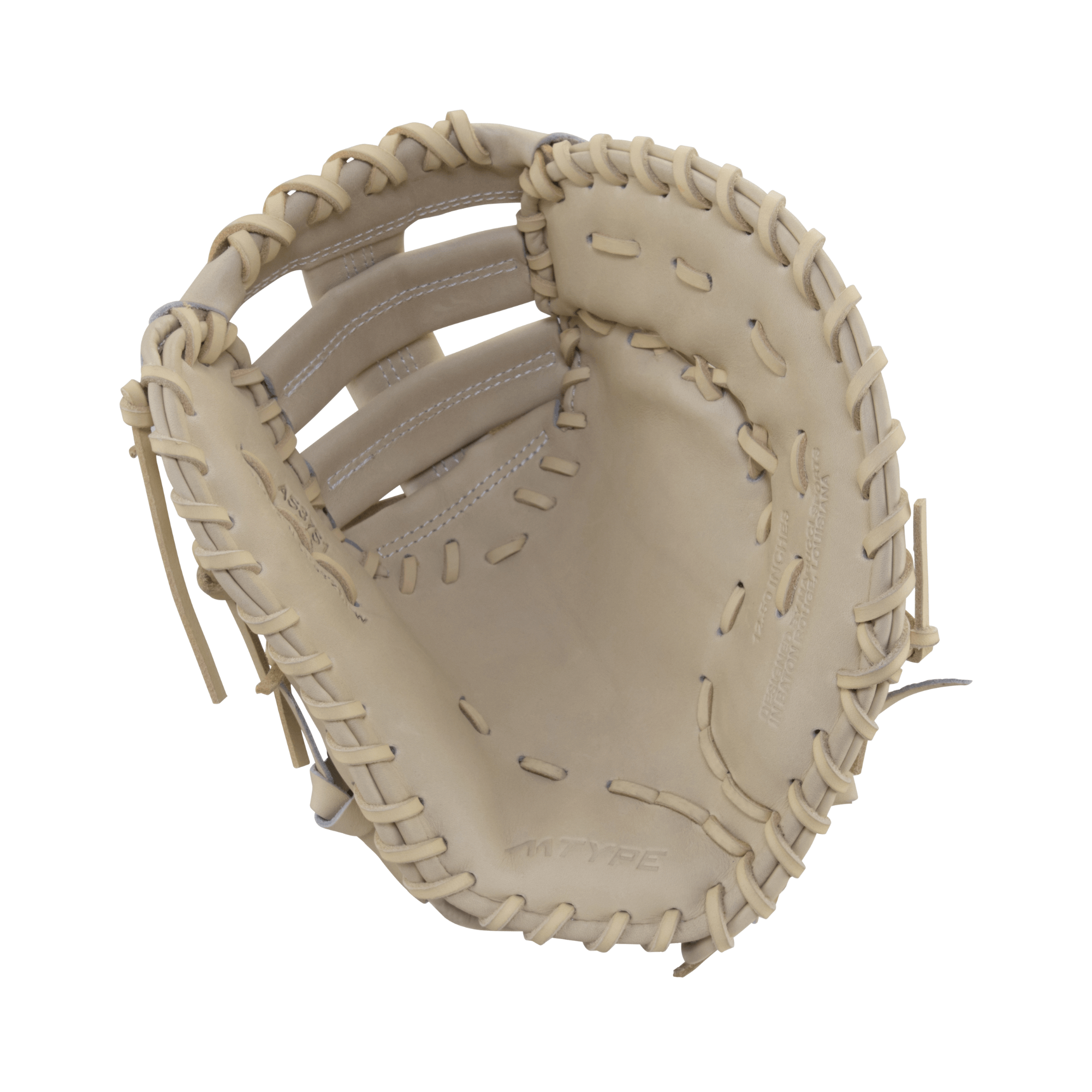 Marucci Ascension M Type 37S1 12.50 First Base Mitt interior view, showcasing premium steerhide leather and cushioned finger lining.