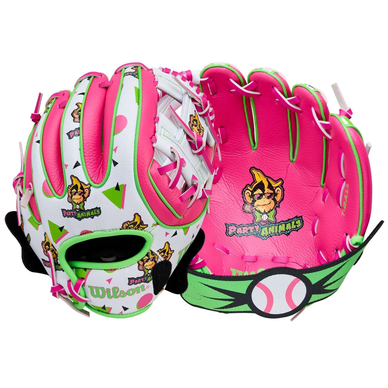 Wilson 2026 A200 EZ Catch Party Animals 10” T-Ball Glove with colorful design for young players